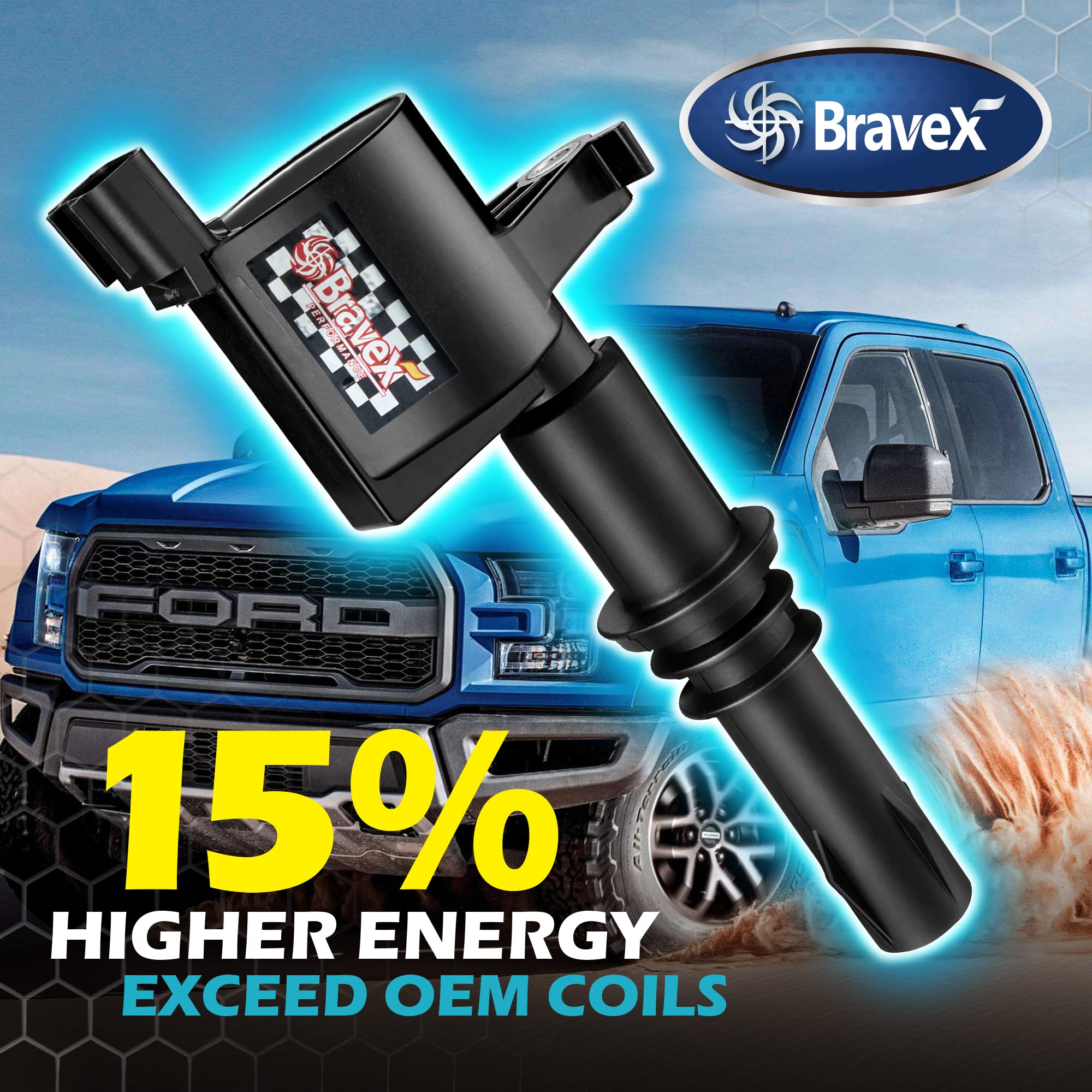 Bravex 8 Pack Straight Boot Ignition Coils 15% More Energy F-150 For Ford Lincoln Mercury V8 V10 4.6L 5.4L 6.8L Compatible With