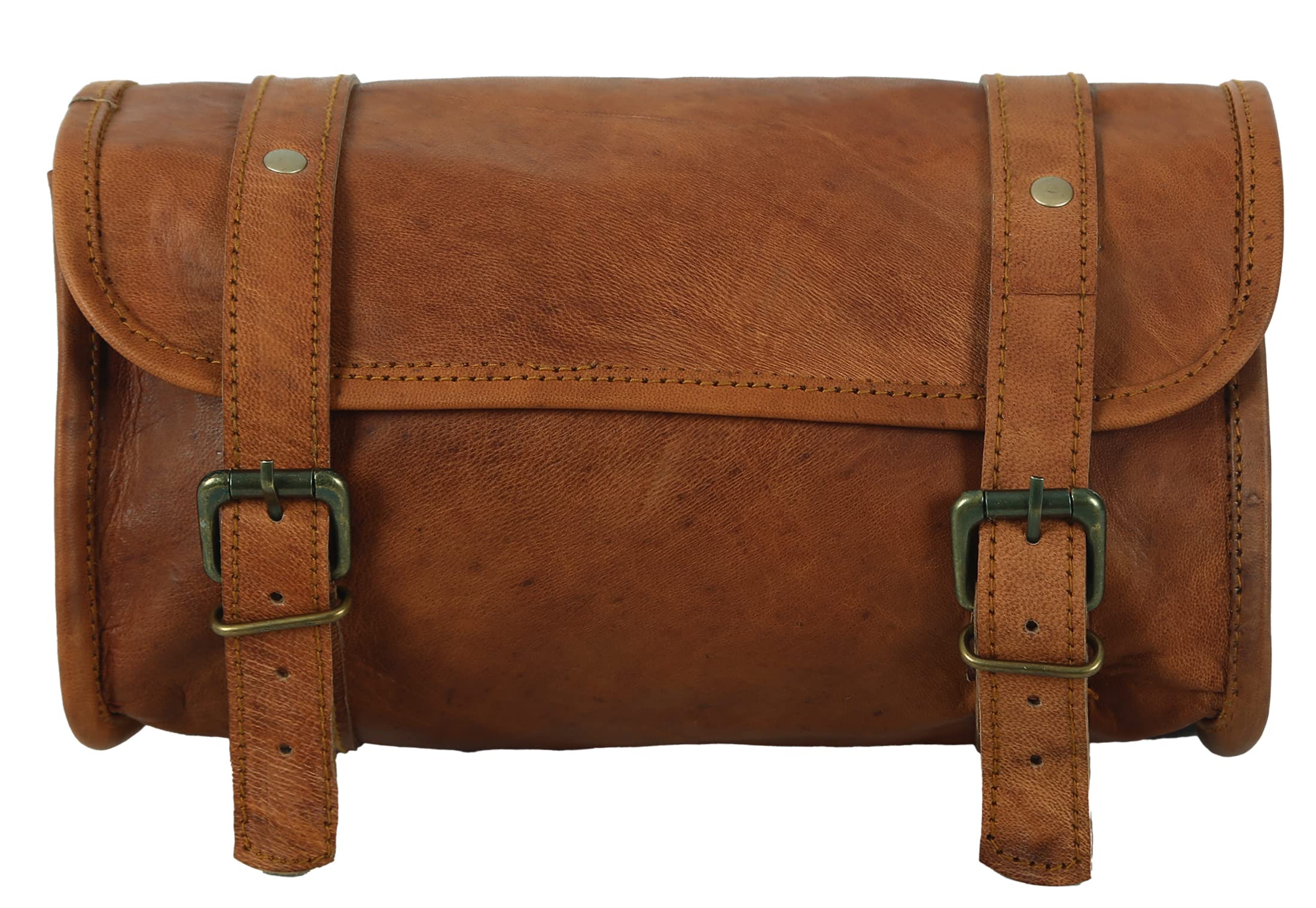 Urooj Handicraft Genuine Goat Leather Vintage Motorcycle 2 Strap Buckle Closure Tool Brown Bag Quick Release Clasp Reinforced Fo