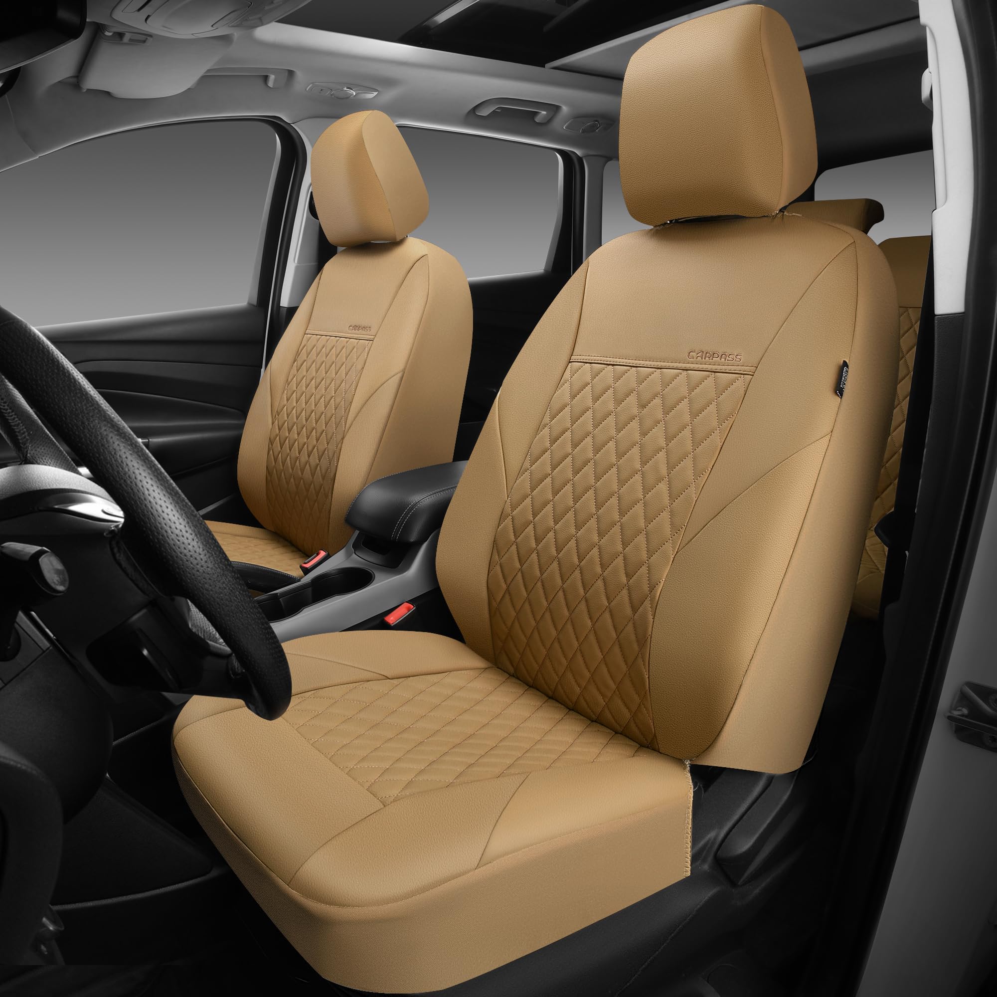 Car Pass Faux Leather Seat Covers Full Set, Quilting Waterproof Premium Automotive Seat Cover With 5Mm Composite Sponge Inside,A