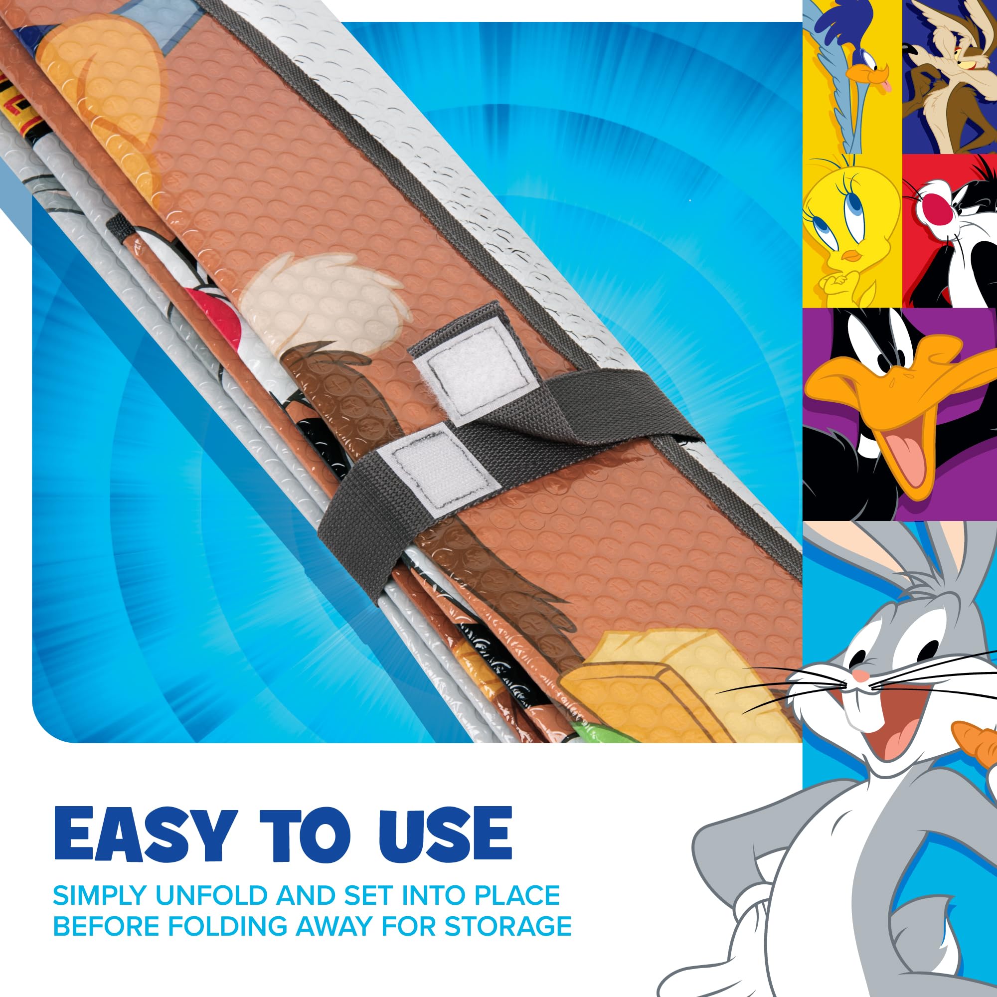 Looney Tunes Car Windshield Sun Shade For Front Window, Officially Licensed Car Sun Shade With Bugs Bunny Taz Daffy Duck And Fri