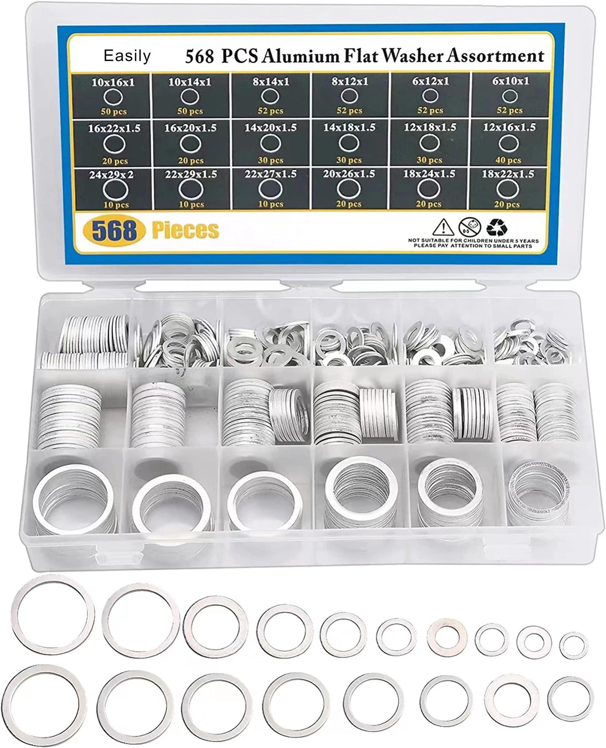 Crush Washer Oil Drain Plug - 568 Pieces 18 Sizes Aluminum Automotive Engine Oil Pan Drain Plug Gasket Assortment Kit (M6 M8 M10