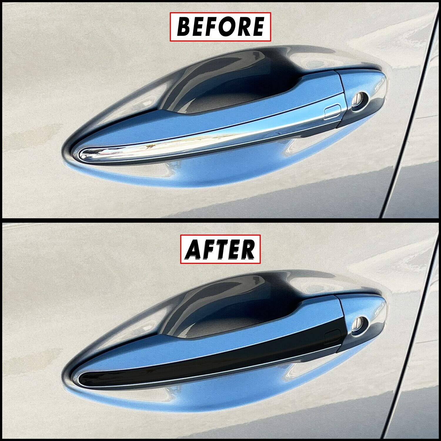 Slickmod,Chrome Delete Blackout Vinyl Overlay For 2014-2022 Infiniti Q50 Q50S Door Handle Trim (Satin Black)