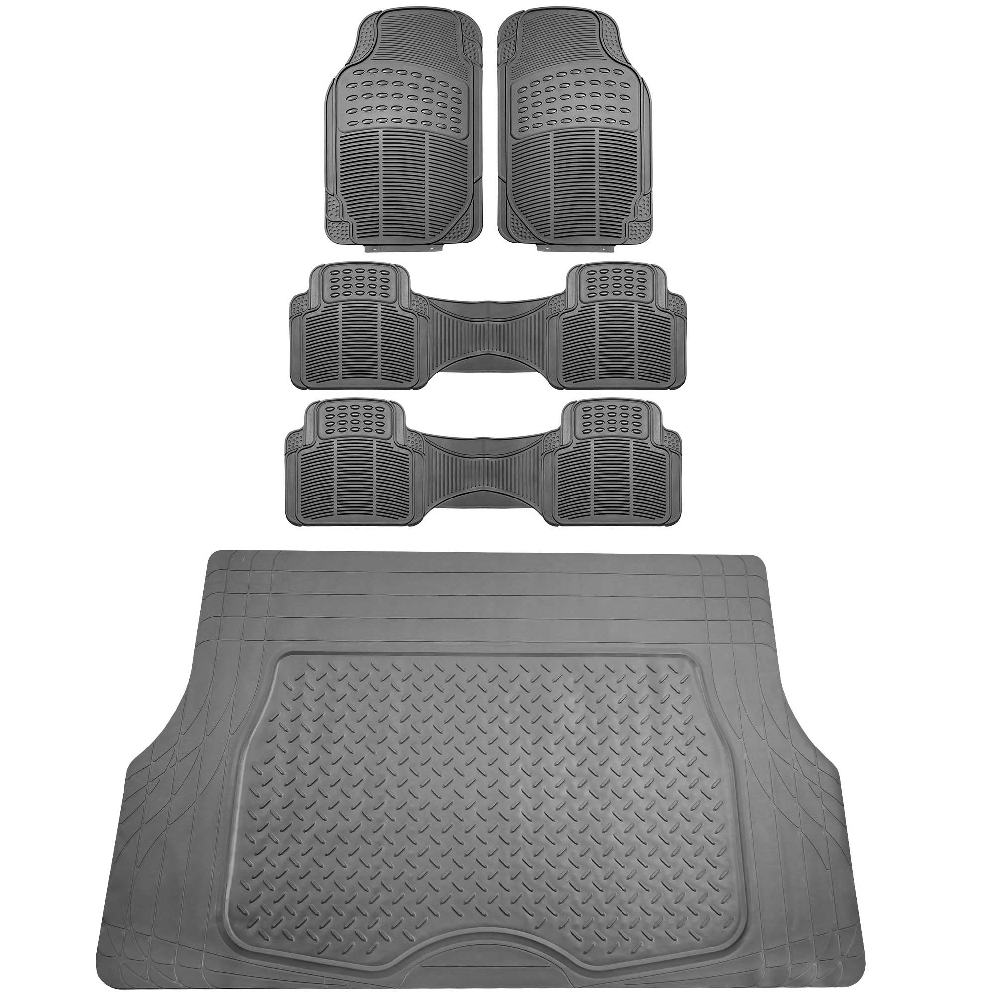 FH Group 3 Row Climaproof Trimmable Non-Slip Vinyl Floor Mats with Cargo Liner- Universal Fit for Cars Trucks and SUVs (Gray) F1