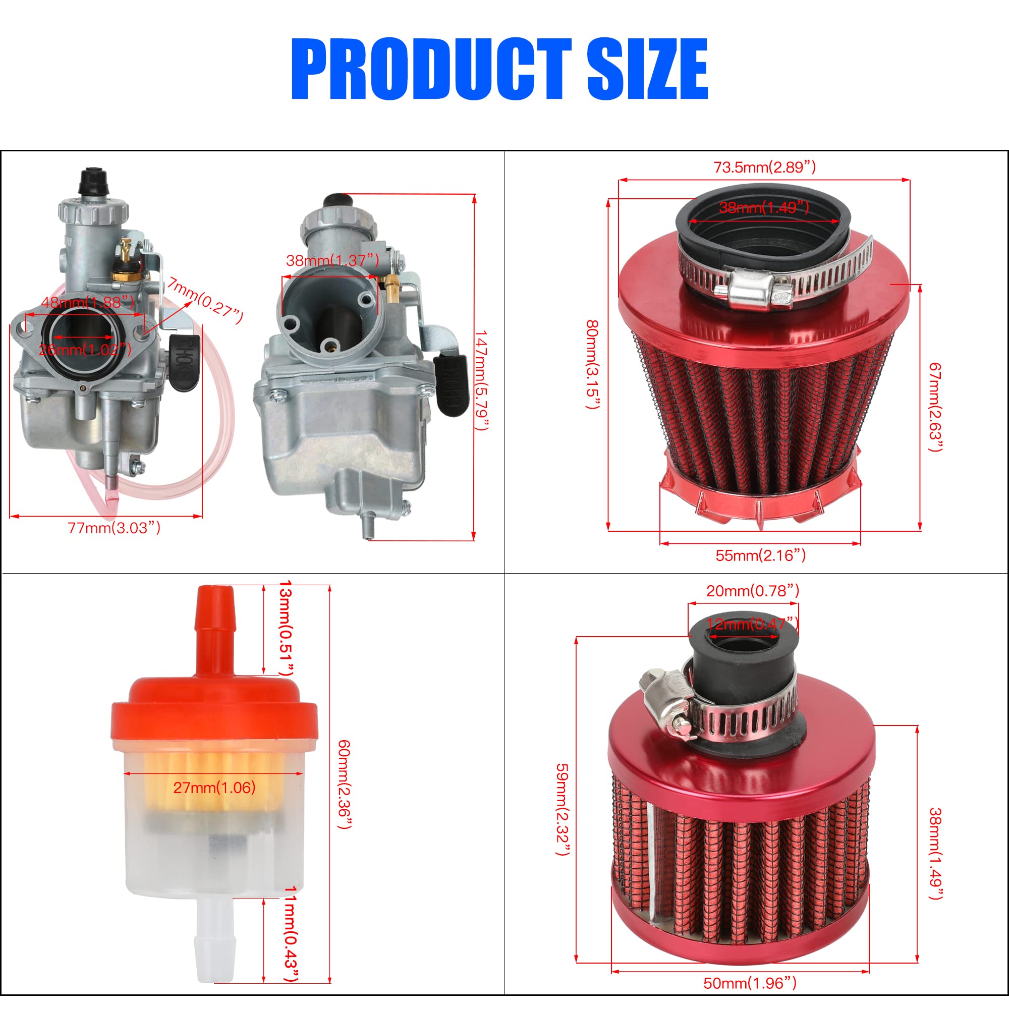 YOXUFA VM22 Carburetor Kit for Non Hemi Predator 212cc Engine, Coleman CT200U, GX160, 196cc Go Kart, A-Red Performance Parts