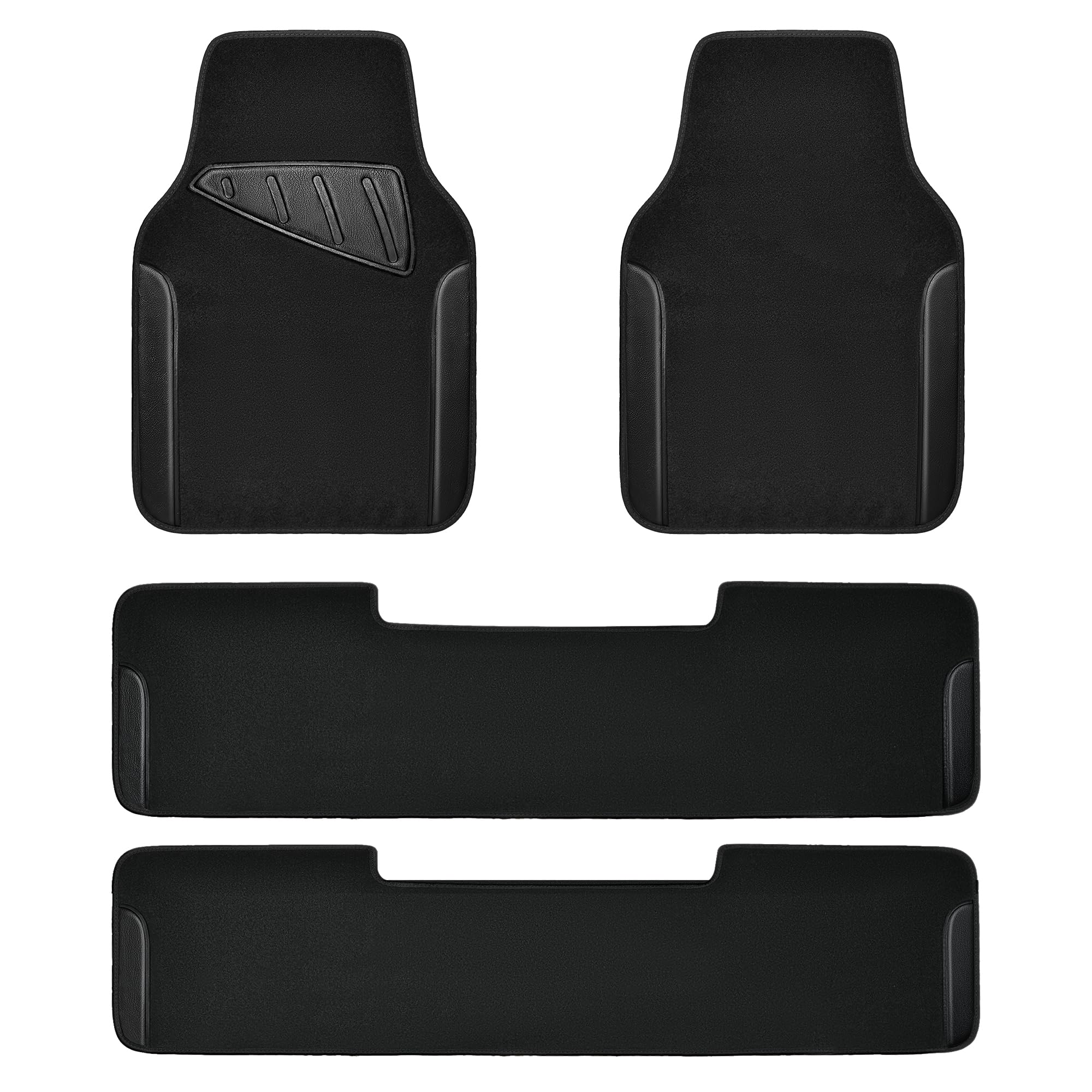 Car Pass® Waterproof Universal Faux Leather 3Row Car Floor Mats, Black Car Mats Fit For Suv,Vans,Sedans, Trucks,Set Of Vehicles Car Carpet With Driver Heel Pad And Anti-Slip Nibs Backing (Black 3Row)