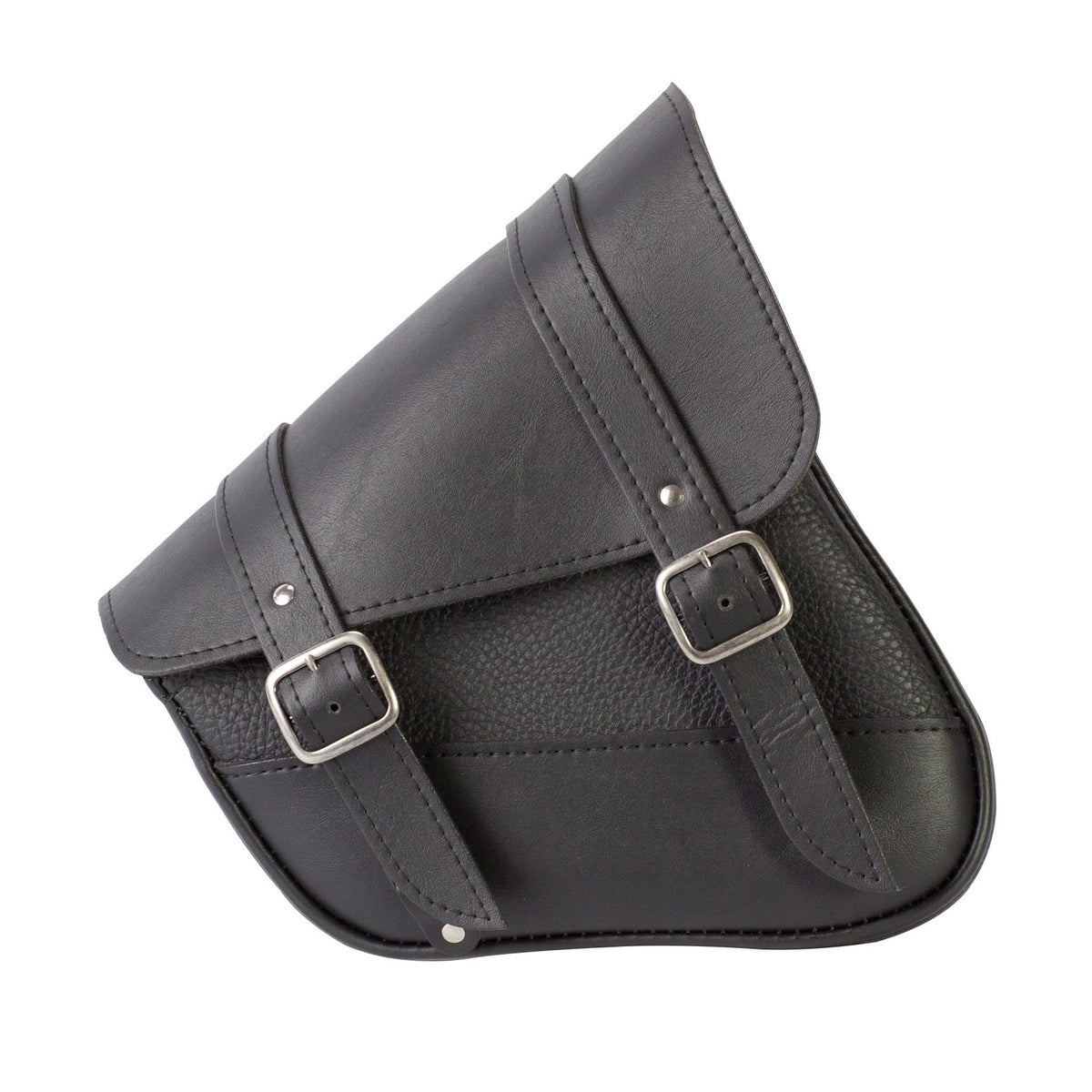 Willie & Max Black Synthetic Leather Motorcycle Swingarm Bag For Sportsters/Dual Shock Models - Nickel Buckle - Made In Usa [59778-00]