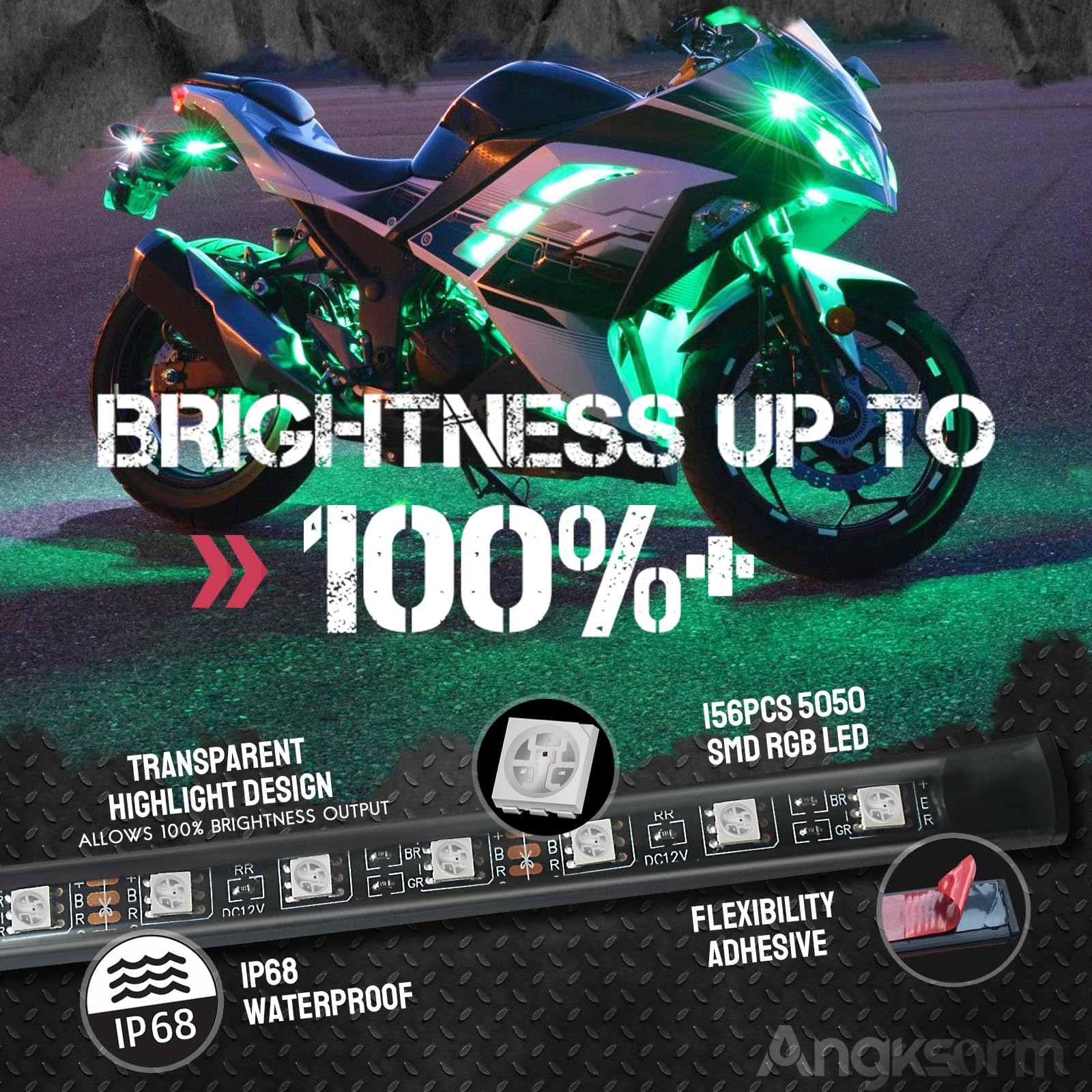 12Pcs Motorcycle Underglow Led Strip Light Kit Waterproof Rgb Neon Accent Lights Ground Effect Atmosphere Light Dc 12V With App & Handle Switch Control For Motorbike Trike Golf Carts Bikes