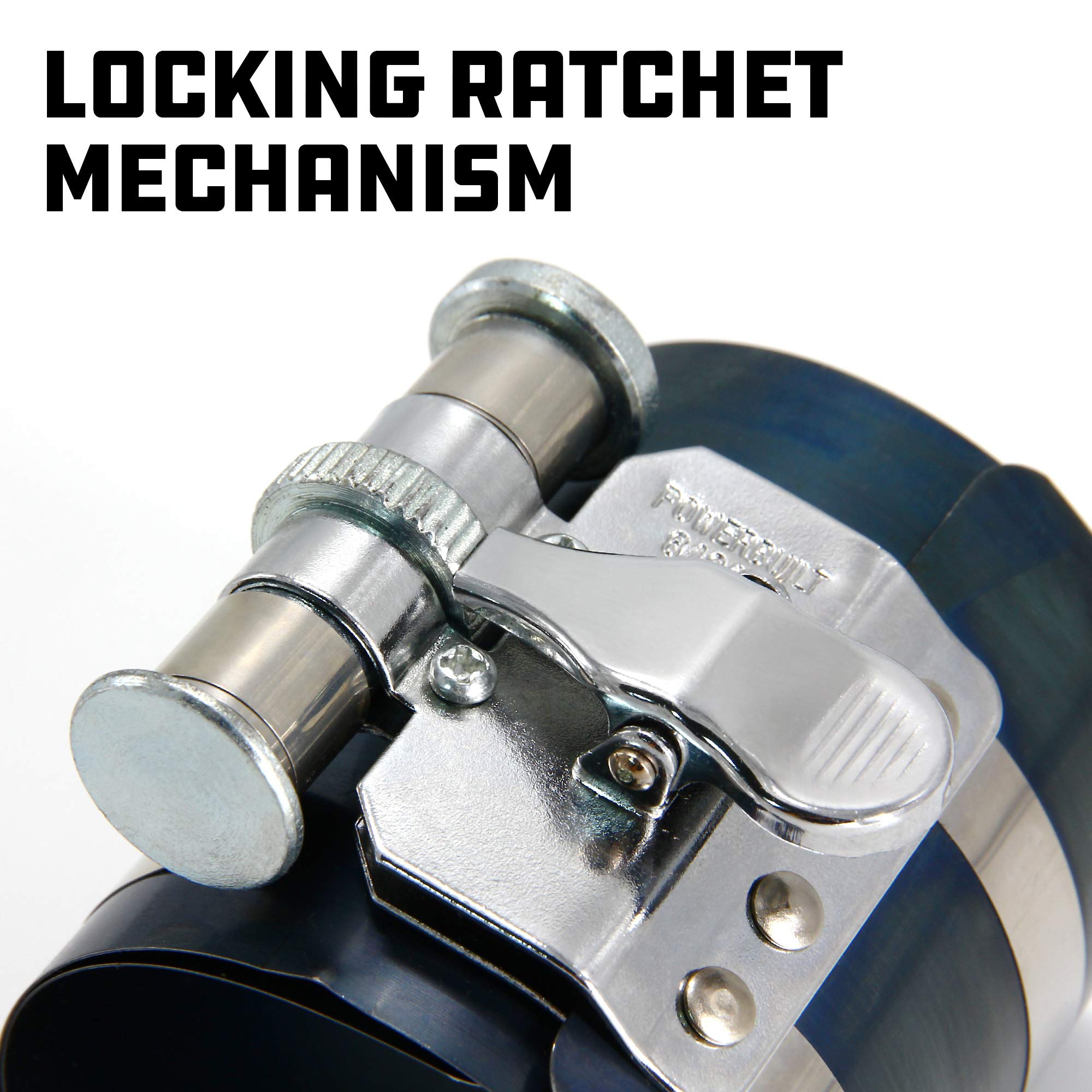 Powerbuilt Piston Ring Compressor, 2 Inch to 5 Inch Diameter, Compress Pistons, Ratcheting Lock, Release Lever, Slide into Cylinder - 648433, Silver