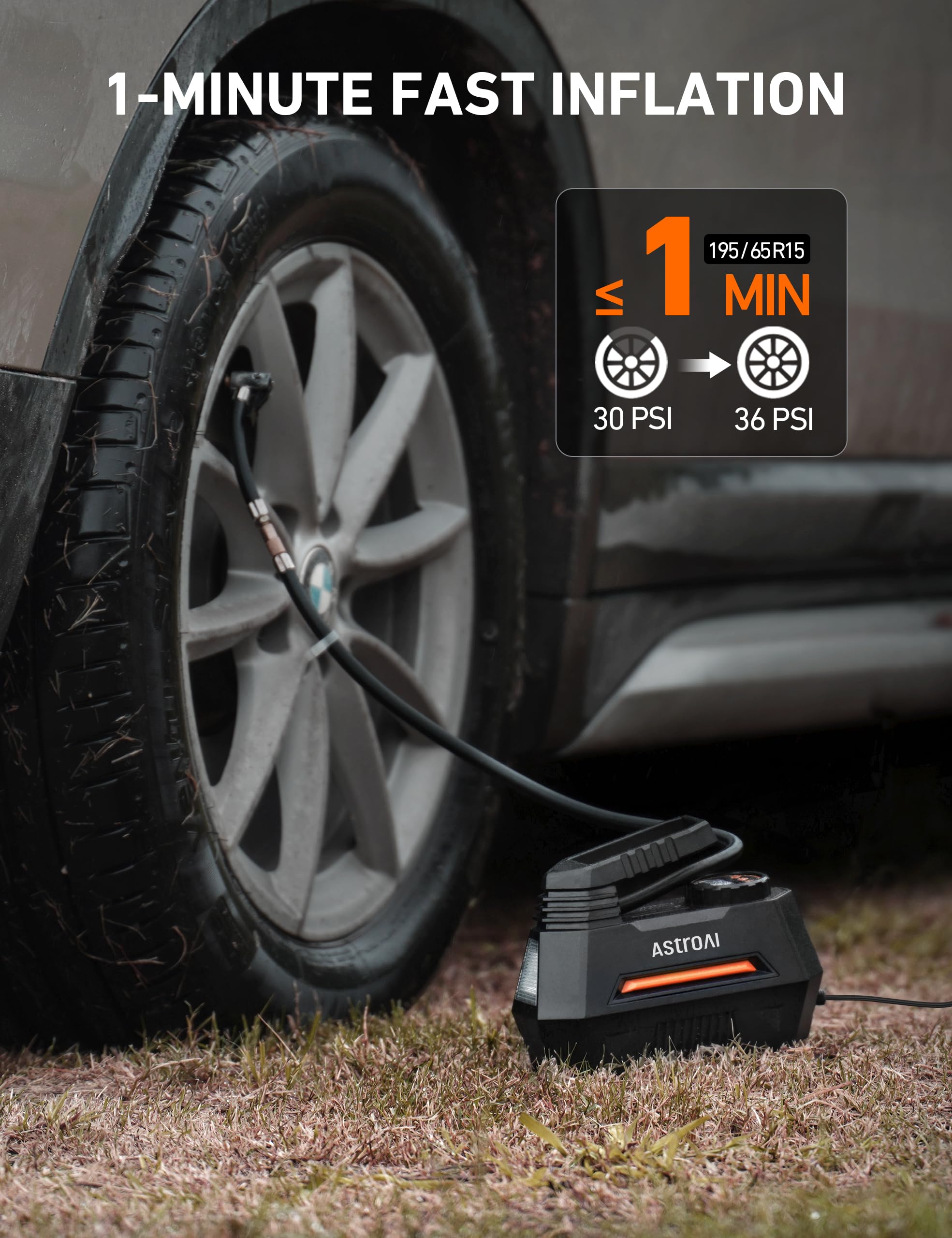 Astroai Tire Inflator Portable Air Compressor Air Pump For Car Tires - Car Accessories, 12V Dc Auto Tire Pump With Digital Pressure Gauge, 100Psi With Emergency Led Light For Car, Bicycle, Balloons