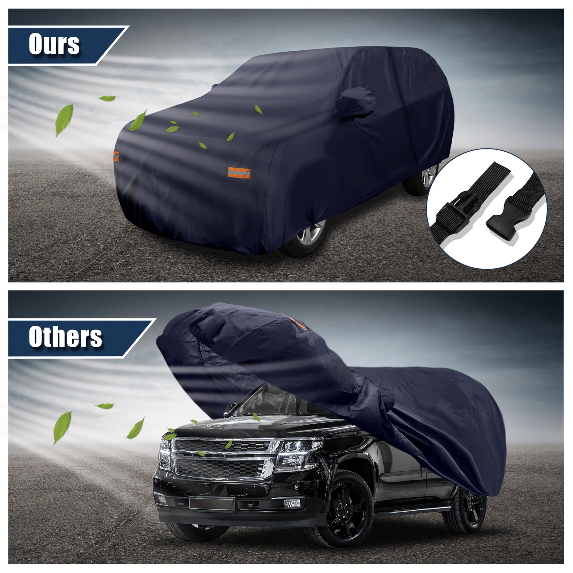 X AUTOHAUX SUV Car Cover for Chevrolet Tahoe 4 Door 2007-2024 Outdoor Waterproof Sun Rain Dust Wind Snow Protection 190T PU W/Dr