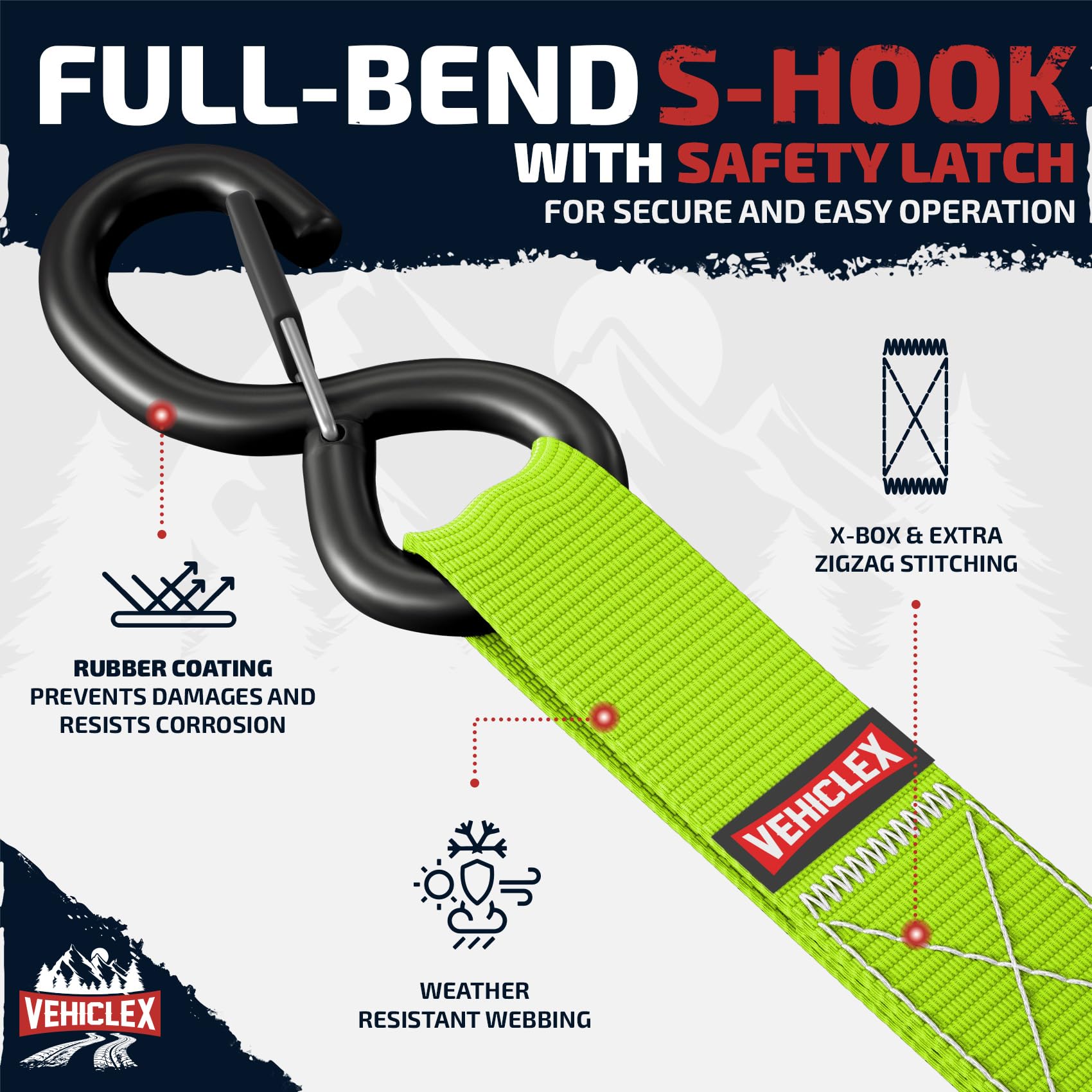 Ratchet Tie-Down Straps Set - (1' X 15', 2200Lbs Breaking Strength) - Vehiclex Soft Loops, Coated S-Hooks, Storage Bag For Atv, Motorcycle, Bicycle, Kayak, Cargo Securing, Green