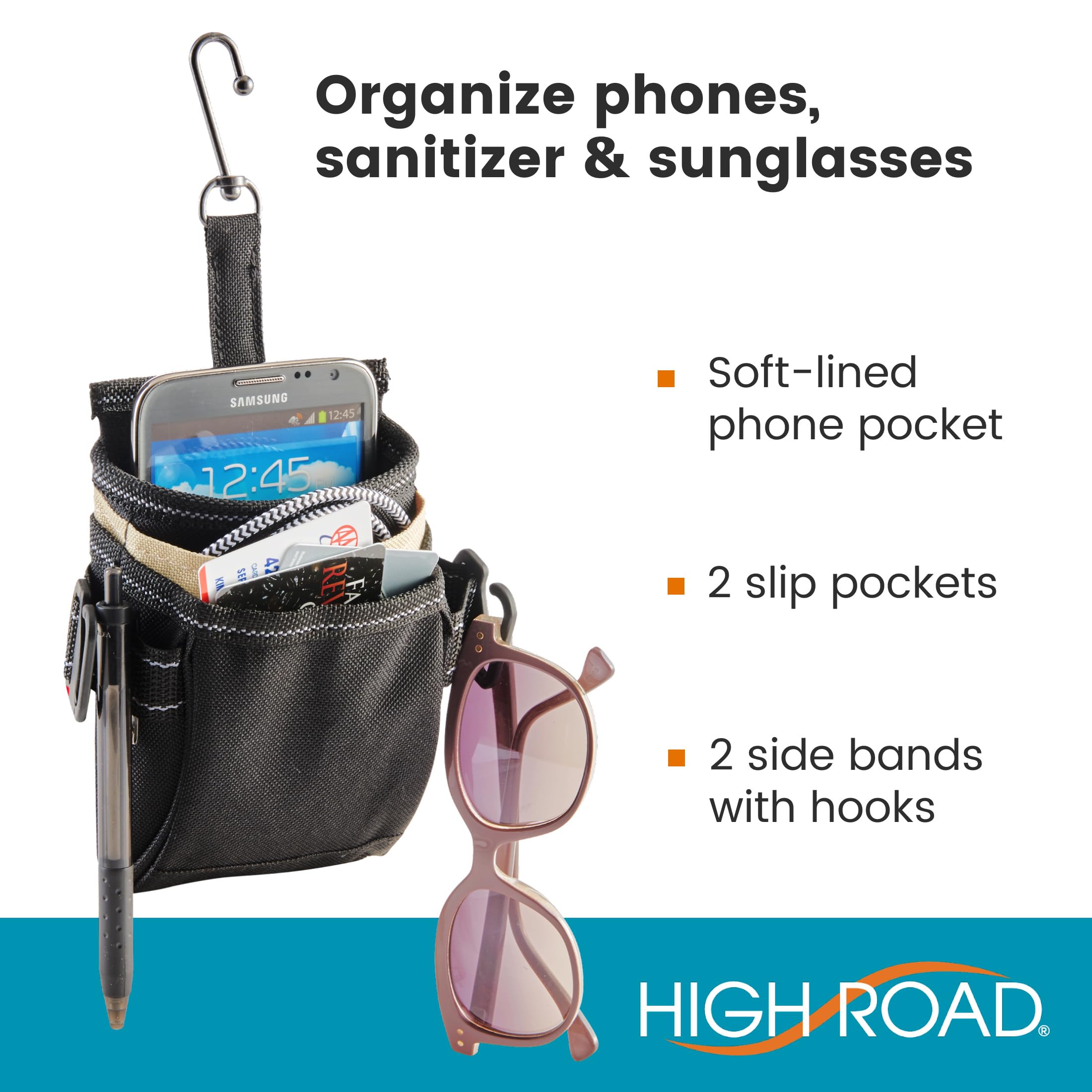 High Road Driverpockets Car Pouch - Vent Pocket And Vent Cell Phone Holder For Car - Front Seat Organizer With 3 Pockets, Hangin