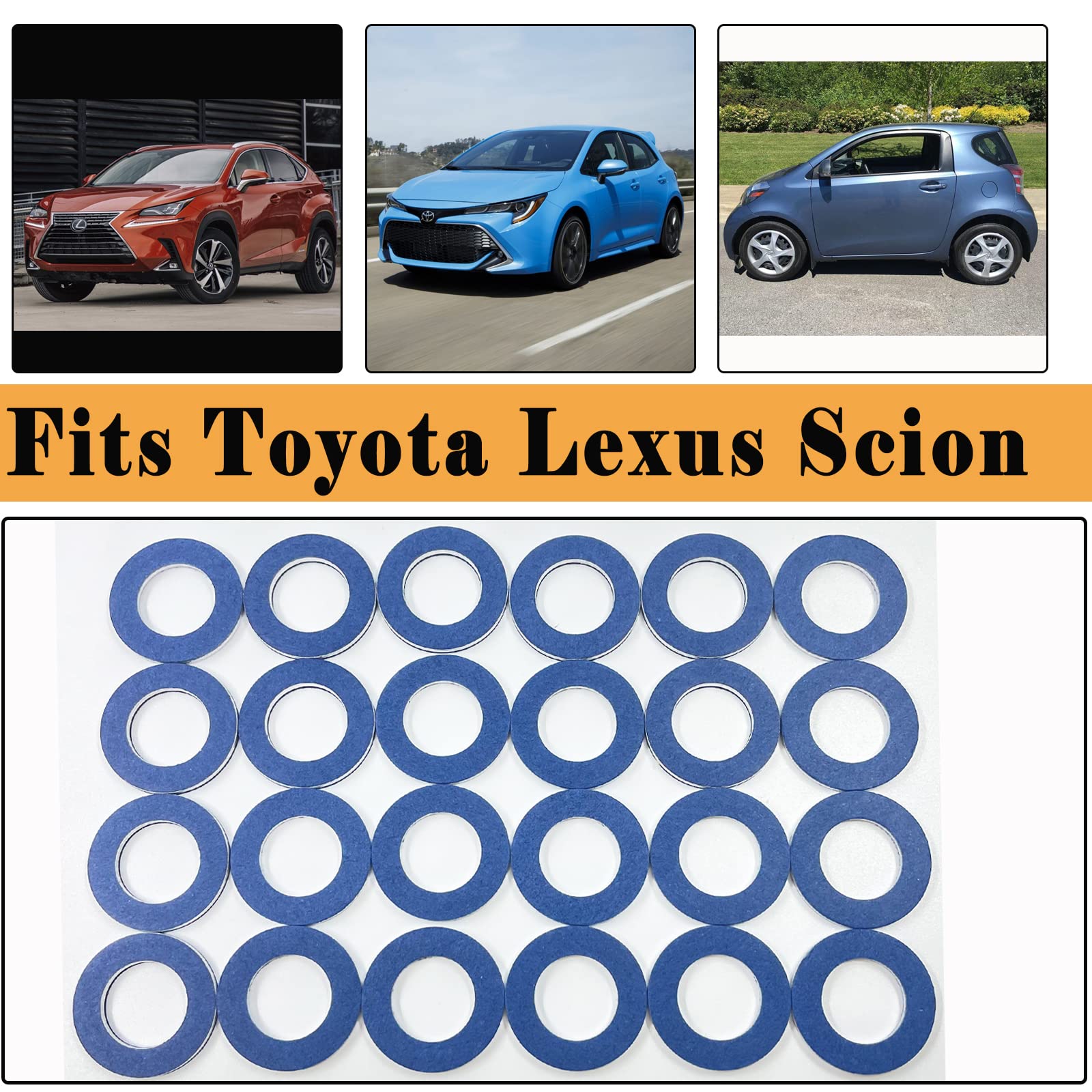 24 Packs 90430-12031 Toyota Oil Drain Plug Gaskets Compatible With Toyota Tacoma Tundra Camry Corolla 4Runner Scion Avalon Lexus Oil Plug Gasket