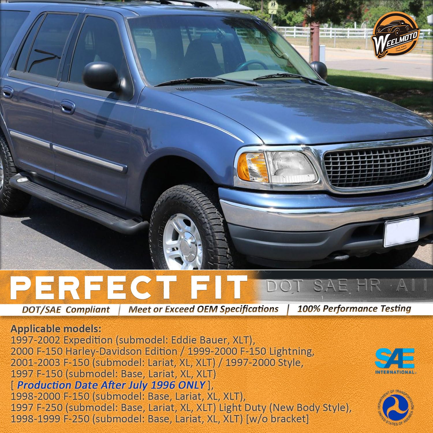 Weelmoto Headlights Assembly For 1997-2003 F150 / 1997-2002 Ford Expedition / 1998-1999 F250, Headlamp+Corner Parking Turn Signa