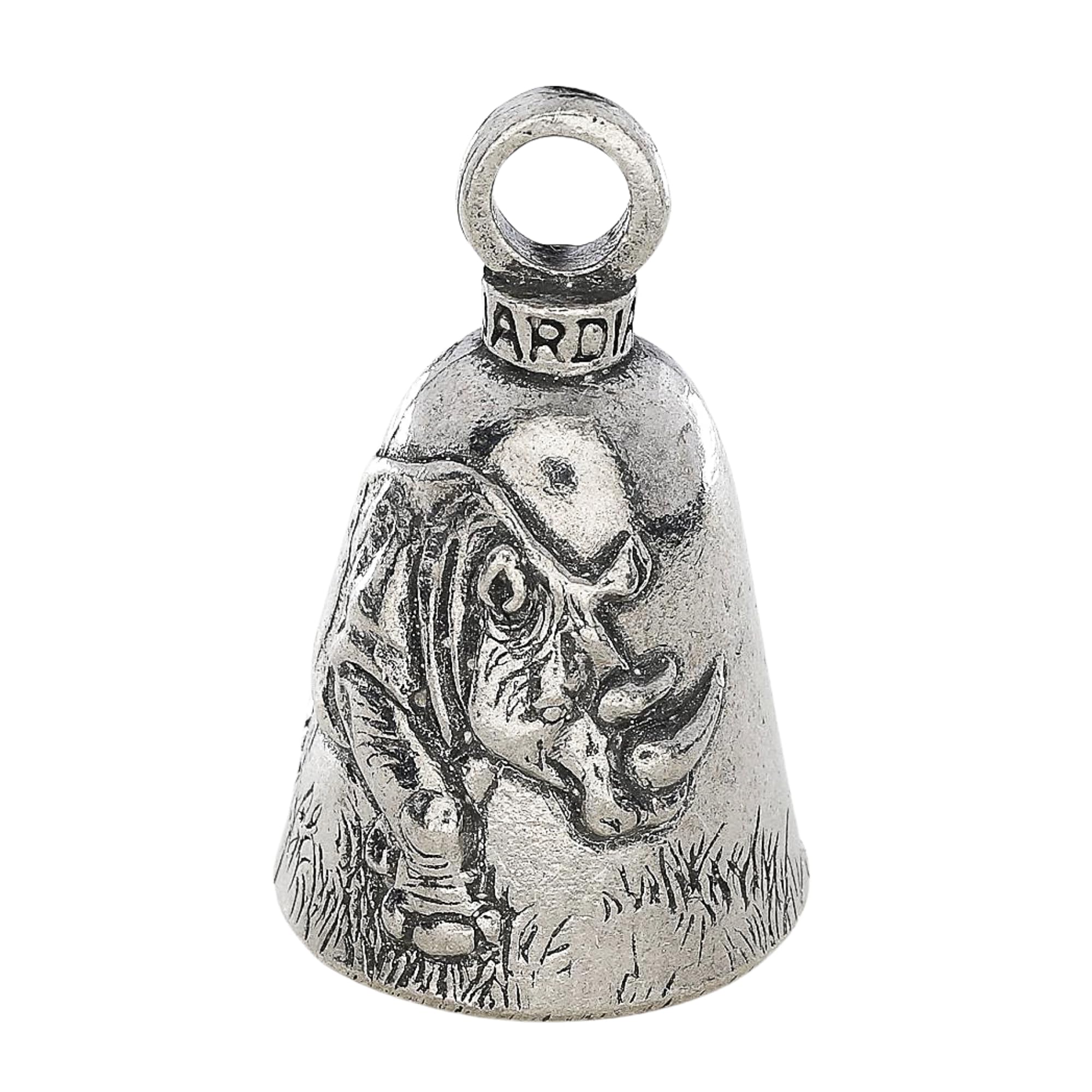 Guardian Bell Rhino Good Luck Bell W/Keyring & Black Velvet Gift Bag | Motorcycle Bell | Lead-Free Pewter | Made In Usa