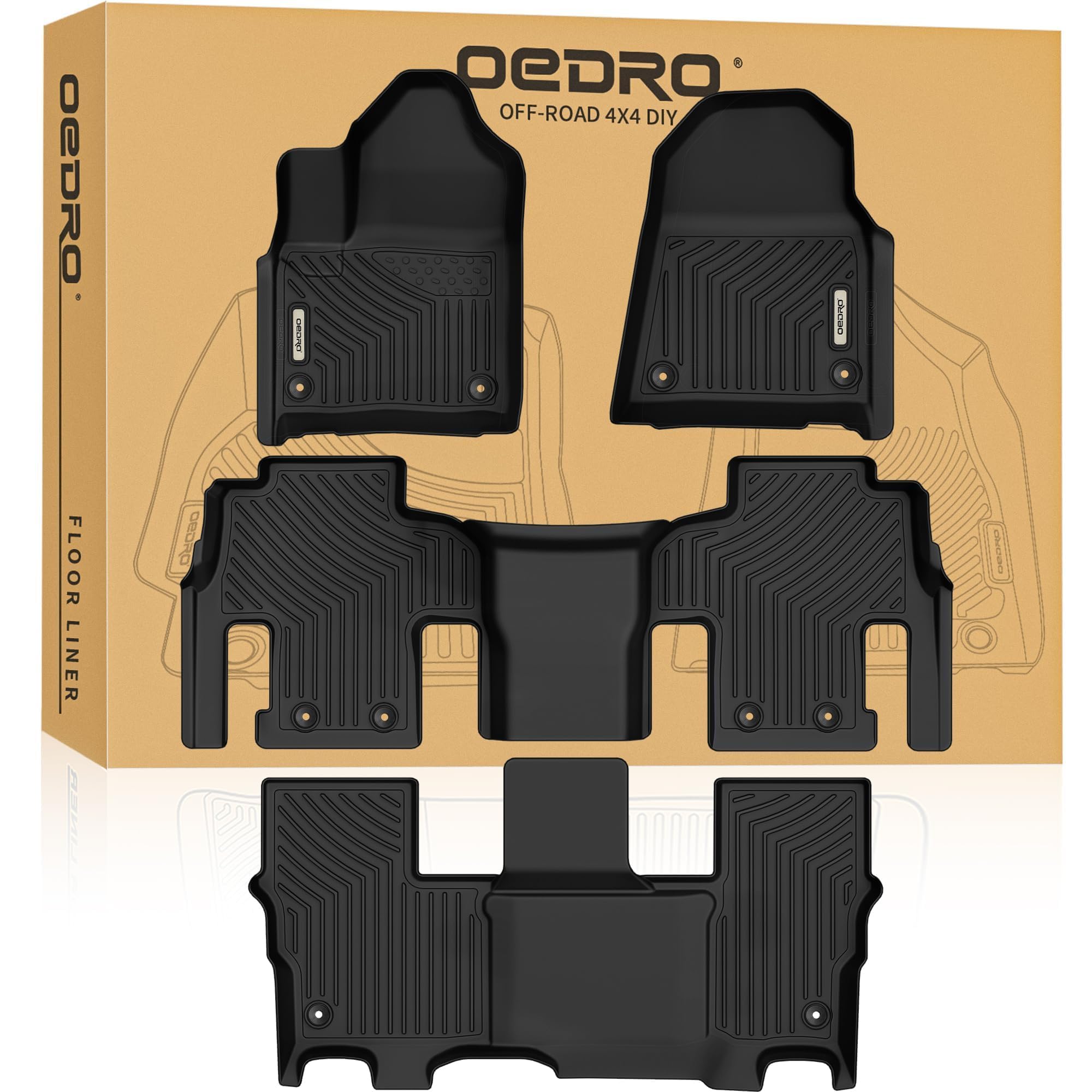 Oedro Floor Mat Fit For Jeep Wagoneer 2022 2023 2024 2025 (8 Passenger Model), Tpe Custom Fit All Weather Wagoneer Floor Liners Includes 3 Rows, Black