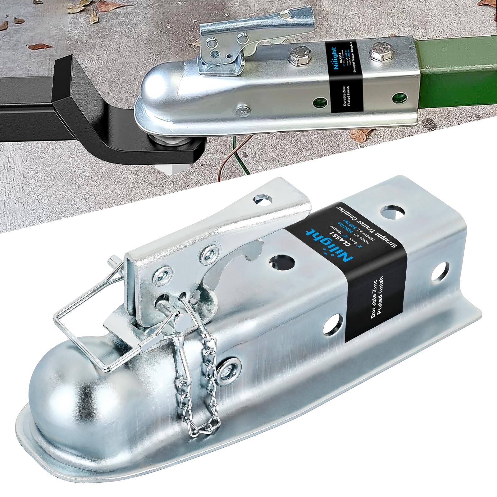 Nilight Straight Trailer Coupler with Security Latch&Chain for 2-Inch Hitch Ball, 2-Inch Channel,3500 LBS,Heavy Duty Trailler To