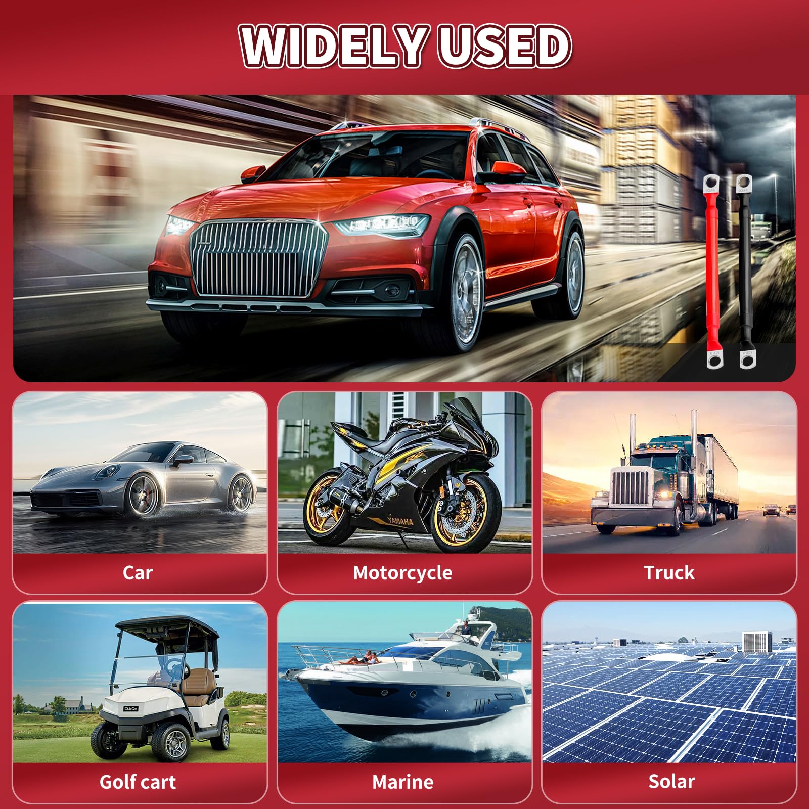 2 Awg Battery Cables, 5.9 Inch Battery Cables With M8 Ring Terminals, Marine Battery Cables Pure Copper, Battery Ground Cable Fo