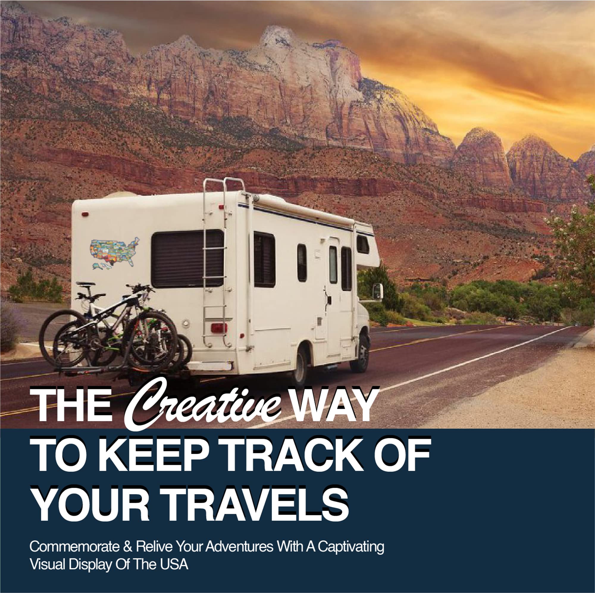 GLIBERTVILLAGEGOODS RV State Sticker Travel Map - 25x17 Inch USA Sticker Map with 50 Waterproof State Decals for RV, Camper, Motorhome