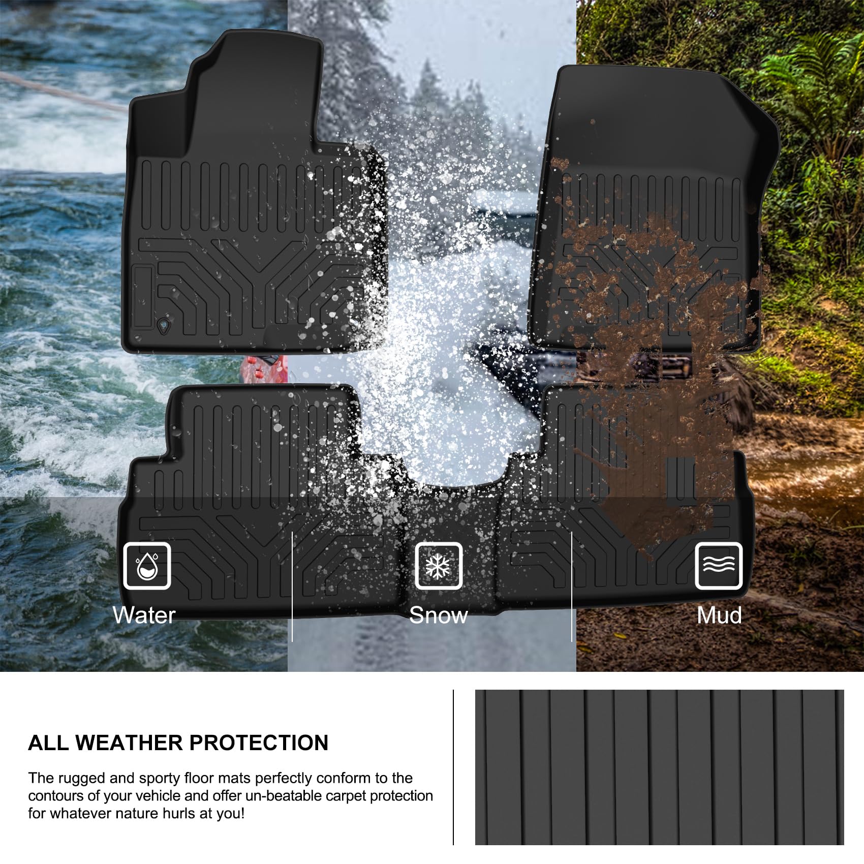 Kiwi Master Floor Mats For 2019 2020 Hyundai Santa Fe All Weather Mat Liners Front Rear 2 Row Seat Tpe Slush Liner Black