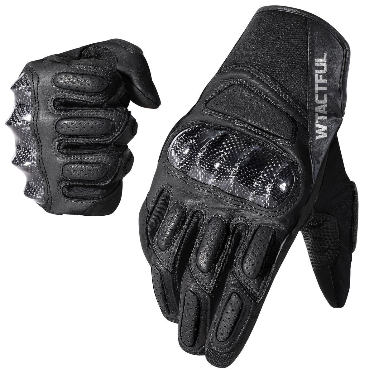 WTACTFUL Goatskin Leather Carbon Knuckle Motorcycle Gloves for Men & Women Full Finger Touchscreen Motorbike Gloves for BMX ATV 