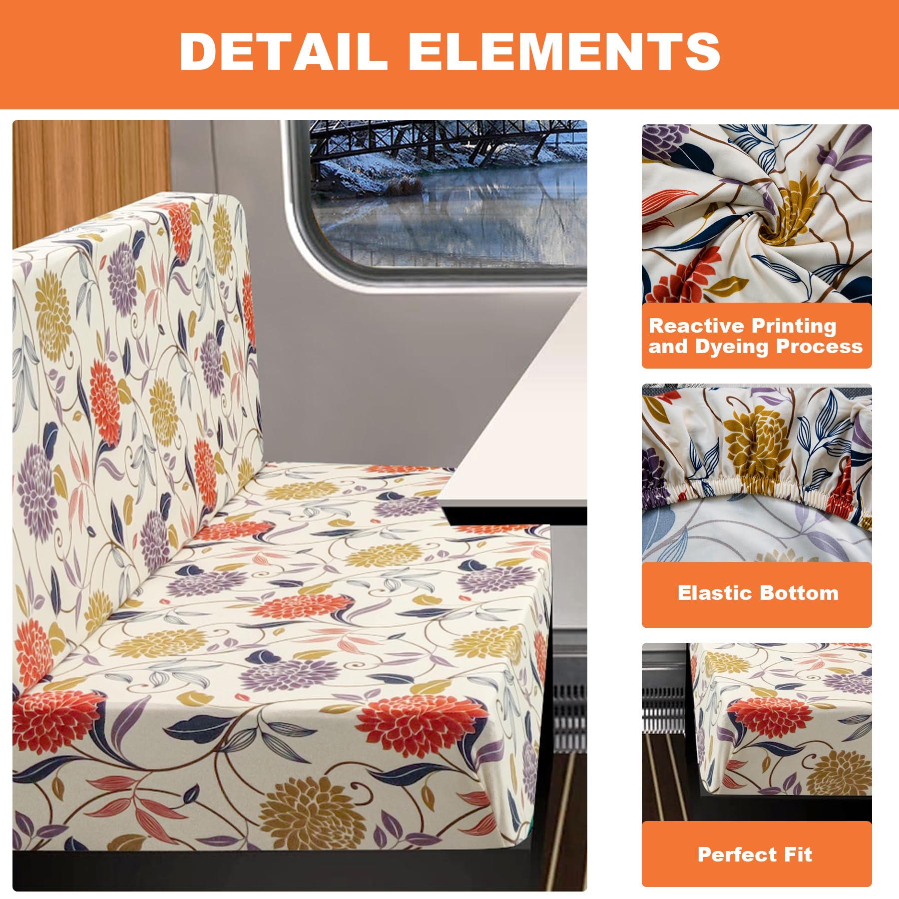 Fuangui Rv Dinette Cushion Covers - Stretch Camper Cushion Booth Seats Replacement - Washable Sofa Furniture Protector (A4, 2 Be