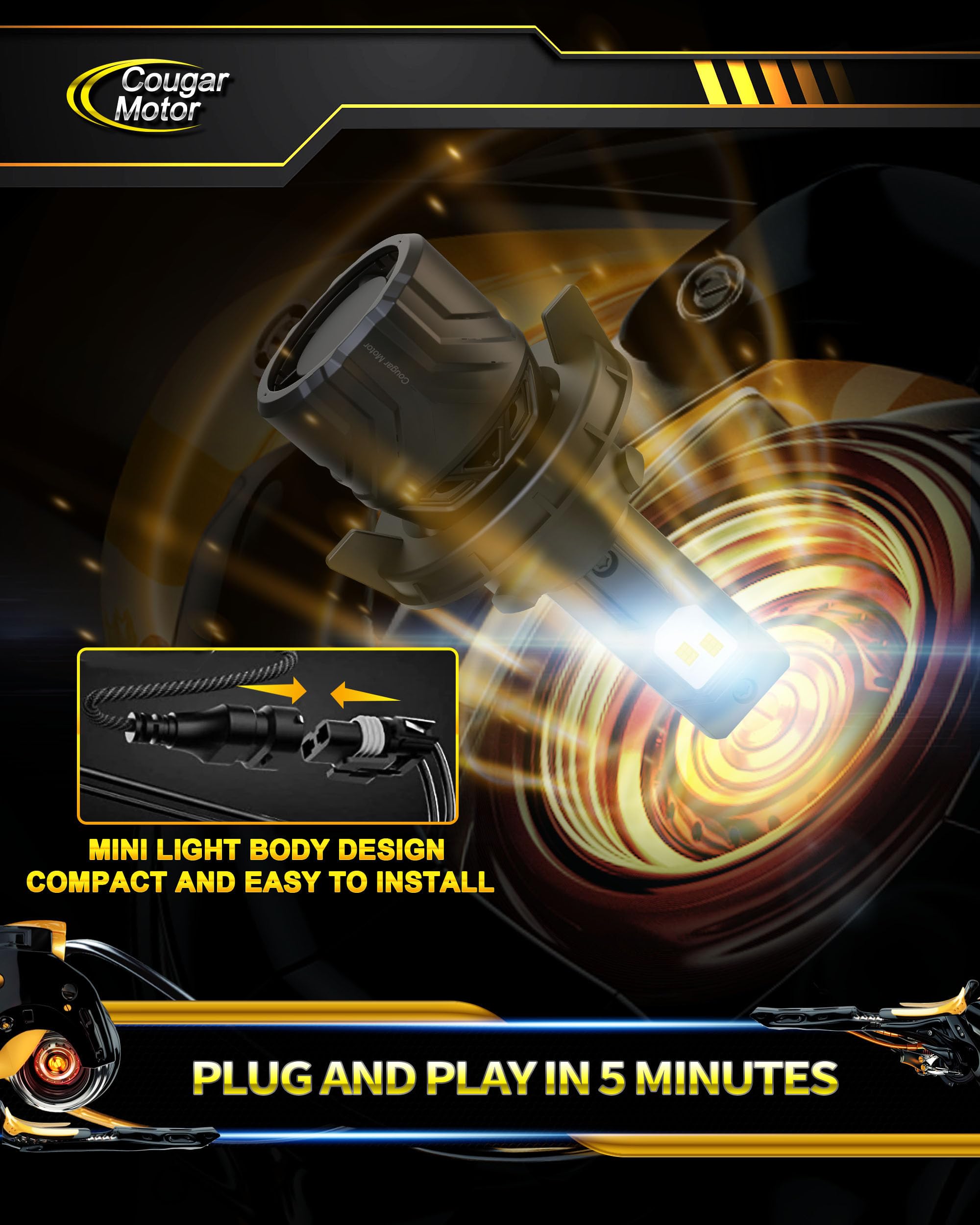 Cougar Motor H13 Bulbs, 9008 Fog Lights 6500K White Non-Polarity H13 Fog Bulb Or Off-Road Use Plug And Play - Pack Of 2