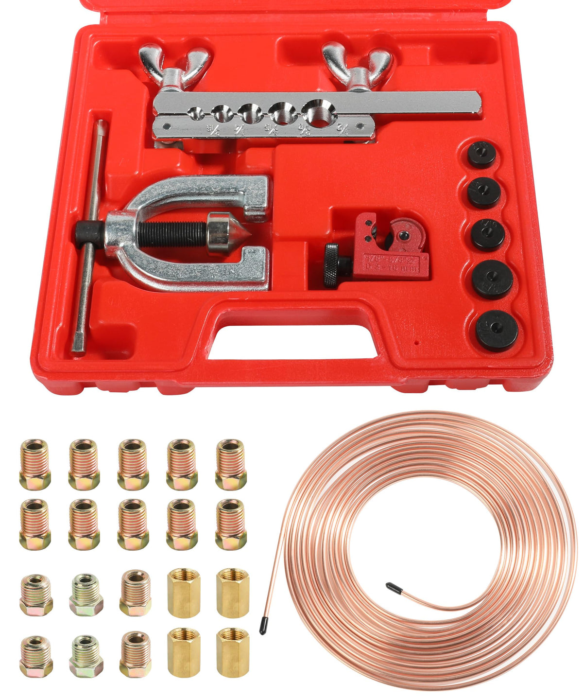 YAKEFLY 25 ft 3/16 Copper Coated Brake Line Kit with 16 Fittings and 4 Unions Brake Line Fittings,Brake Line Double & Single Fla