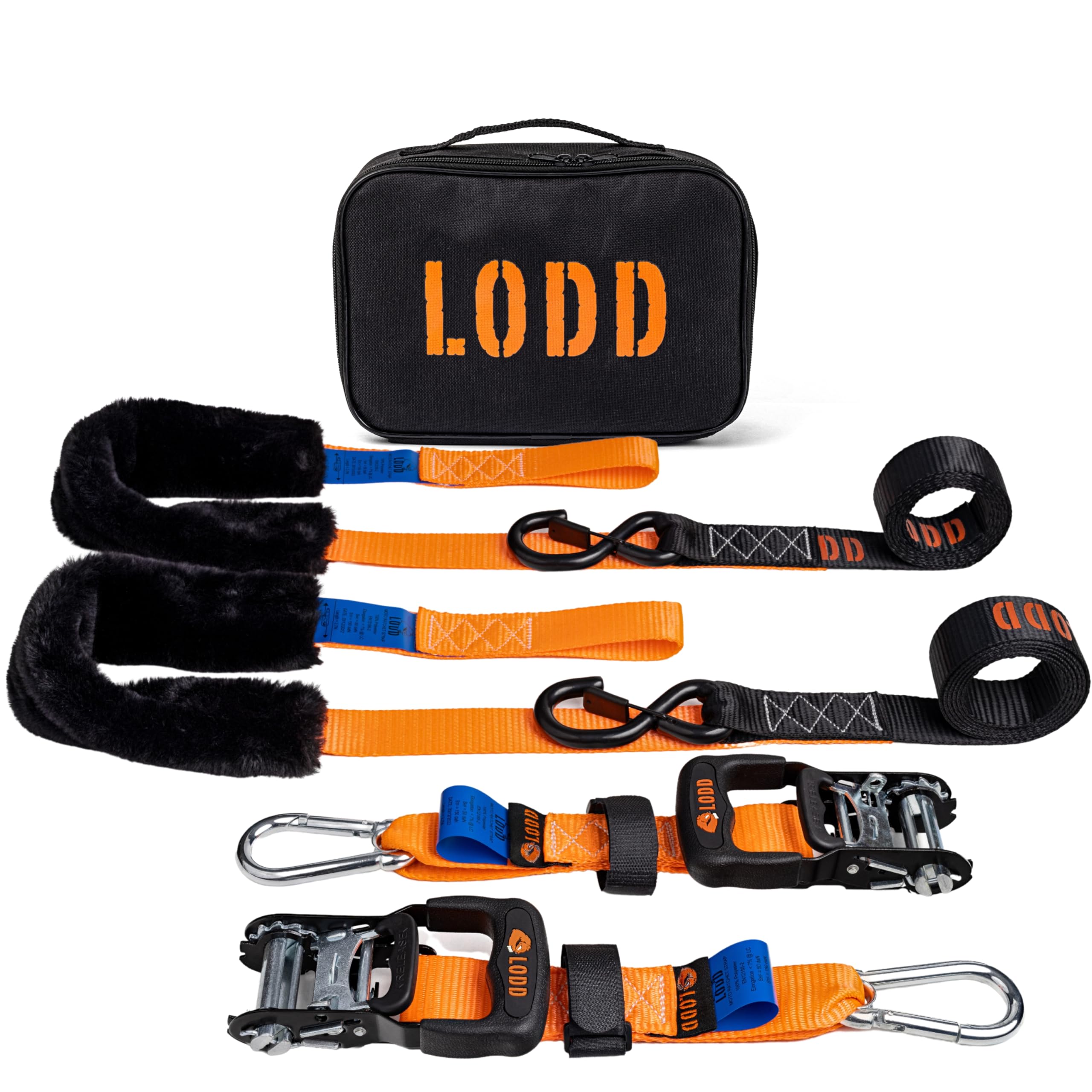 LODD - Motorcycle Tie Down Straps with Ratchets and Sheepskin Protection Loops. The Ultimate Motorcycle Straps, 38mm Wide, Secur