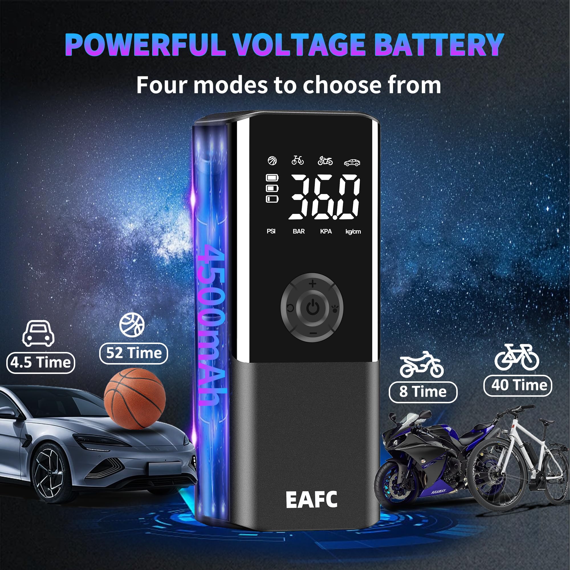 Tire Inflator Portable Air Compressor With Digital Pressure Gauge, 12V Smart Air Pump For Car Tires, Motorcycle, Suv, Electric B