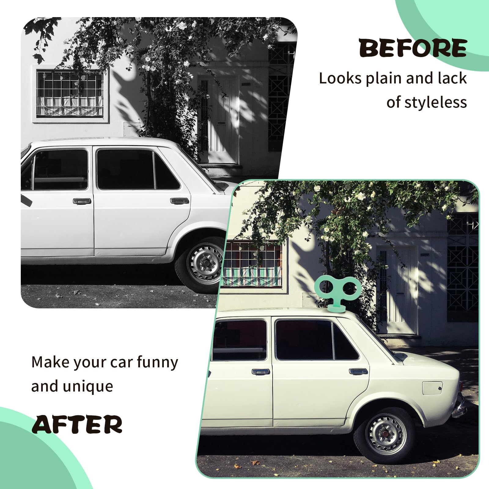 COGEEK Mint Green 3D Car Decal, EVA Material Wind Up Key Sticker for Back of Car Roof Decoration