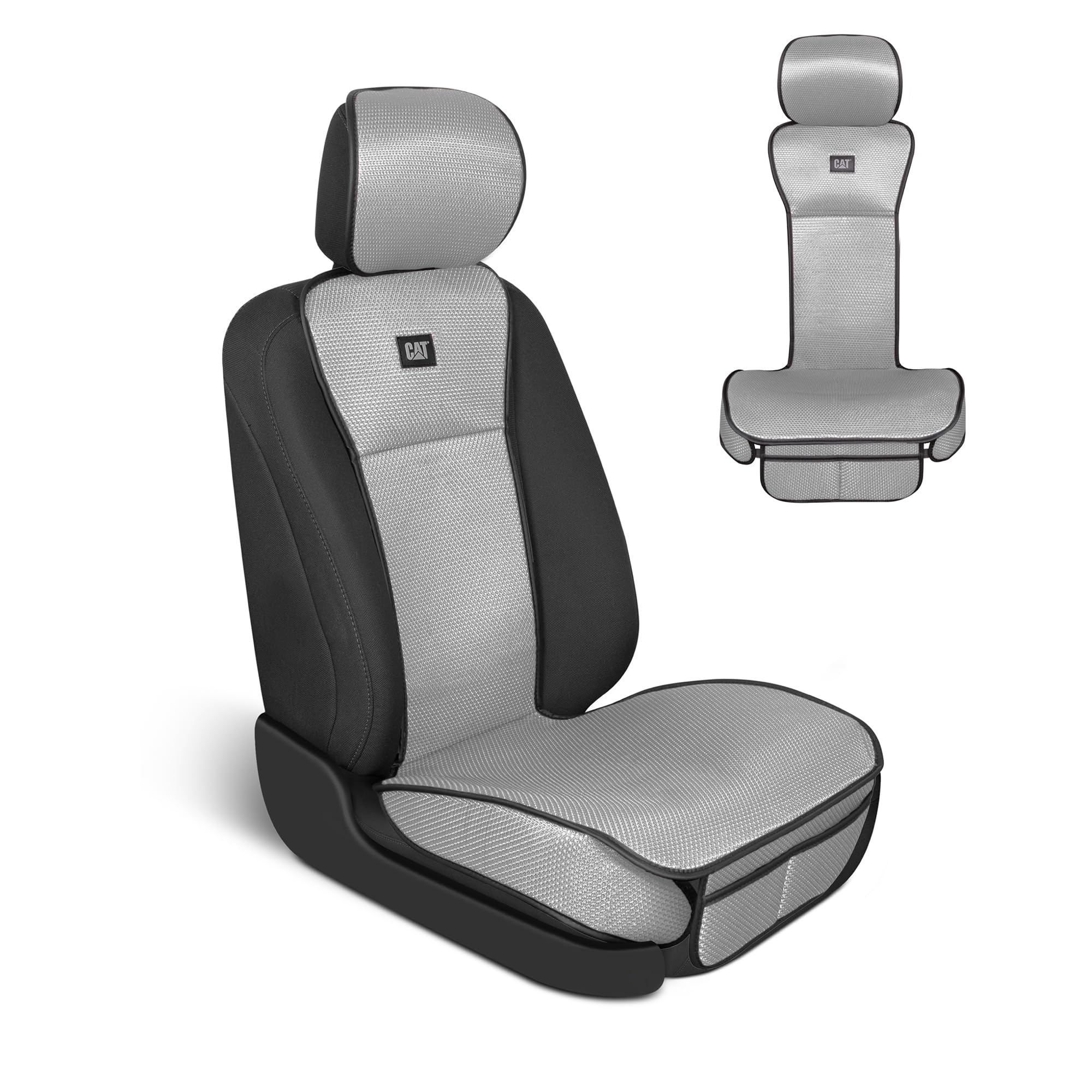 Caterpillar AeroMesh Gray Seat Covers for Trucks, Car, & SUV - (1) Front Truck Seat Cover Protector - Breathable Mesh Universal 