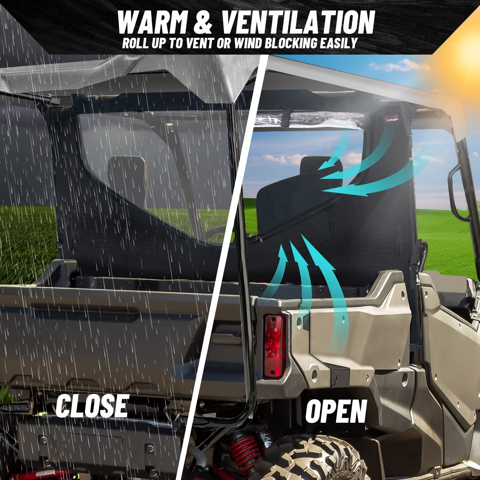 Pioneer 1000-5 Rear Window - StarknightMT Waterproof UTV Mid Panel With Zipper Compatible With Pioneer 1000-5 2016-2023 0SR95-HL