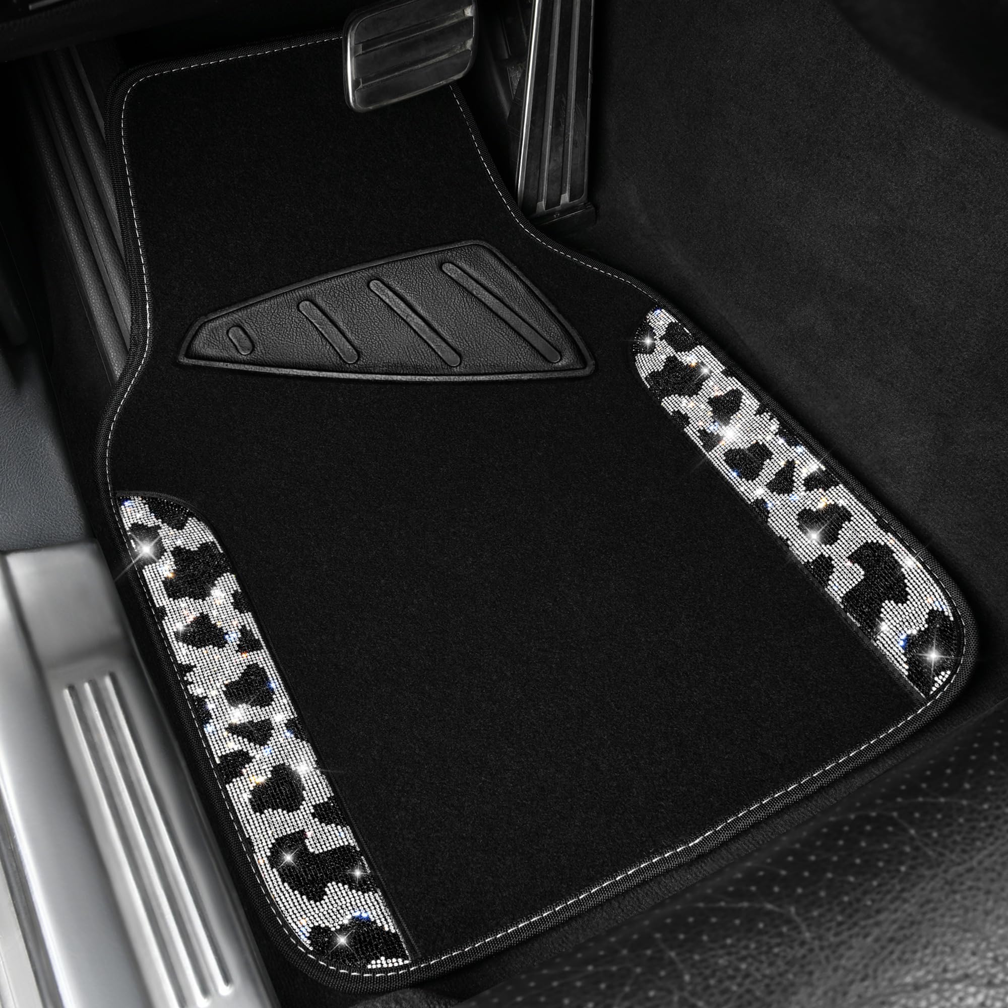 CAR PASS Bling Cow Car Mats Rhinestones Diamond Waterproof Floor Mat Crystal Sparkly Shining Glitter Carpet Anti-Slip PVC Heel P