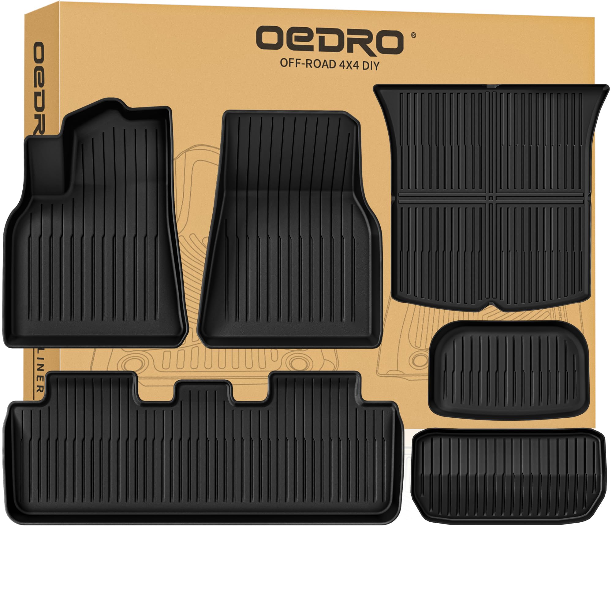 Oedro Floor Mats Fits For Tesla Model Y 5-Seater 2025 2024-2020 Custom Fit All Weather Tpe Automotive Interior Cargo Liners Trun