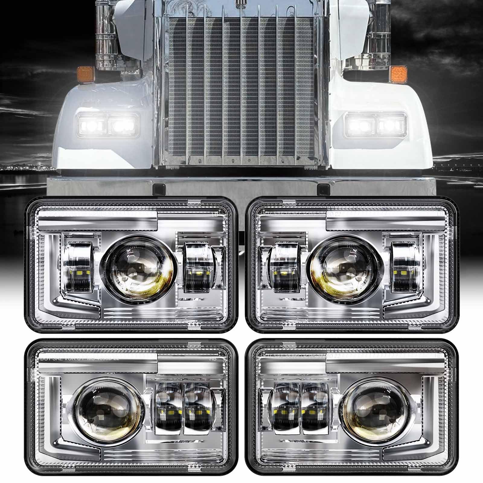 Z-Offroad Dot Approved 4X6 Led Headlights Assembly Hi/Lo Sealed Beam Compatible With Kw T800 T600 Peterbilt 379 Freightliner Che