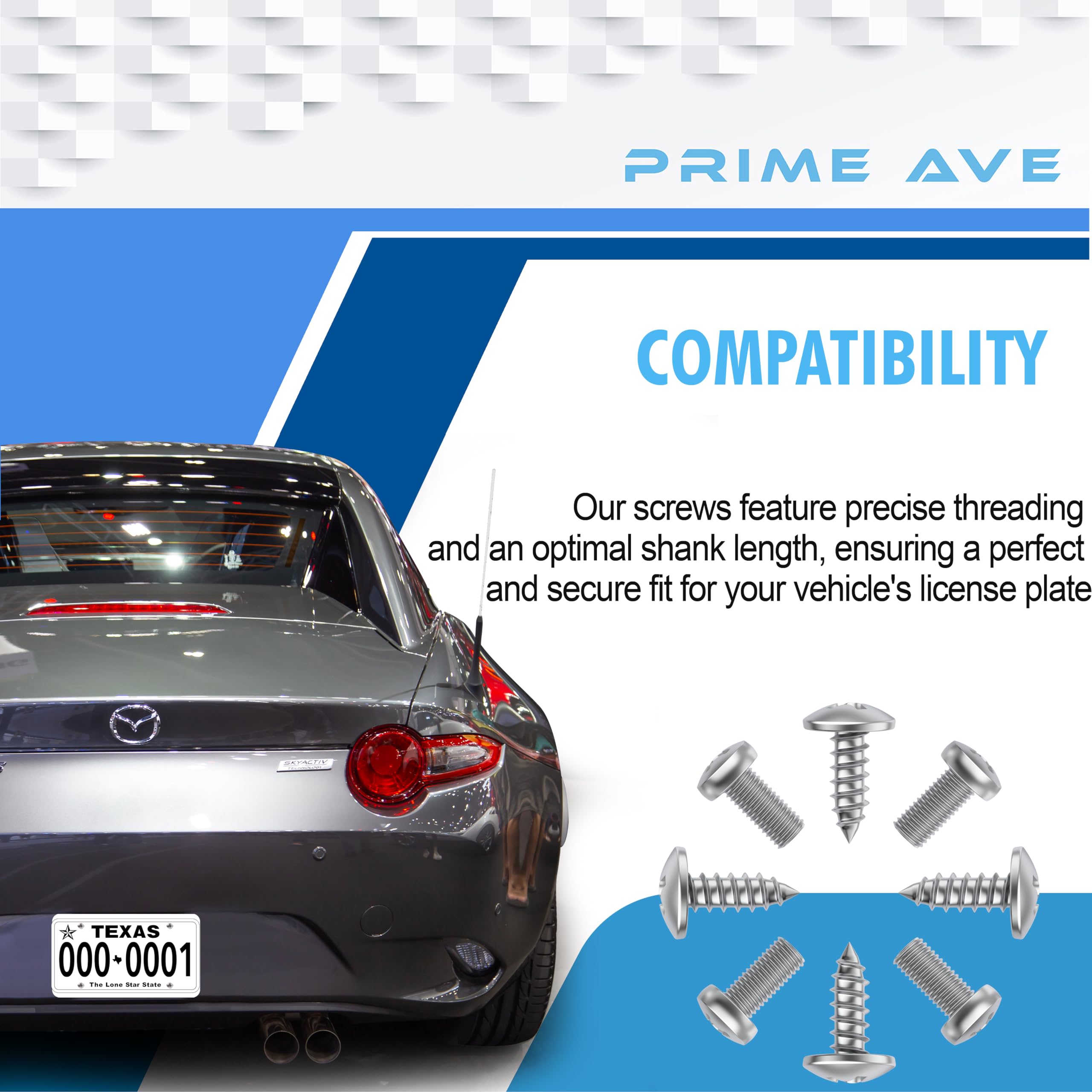 Prime Ave Stainless Steel License Plate Screws Compatible/Replacement For Mazda