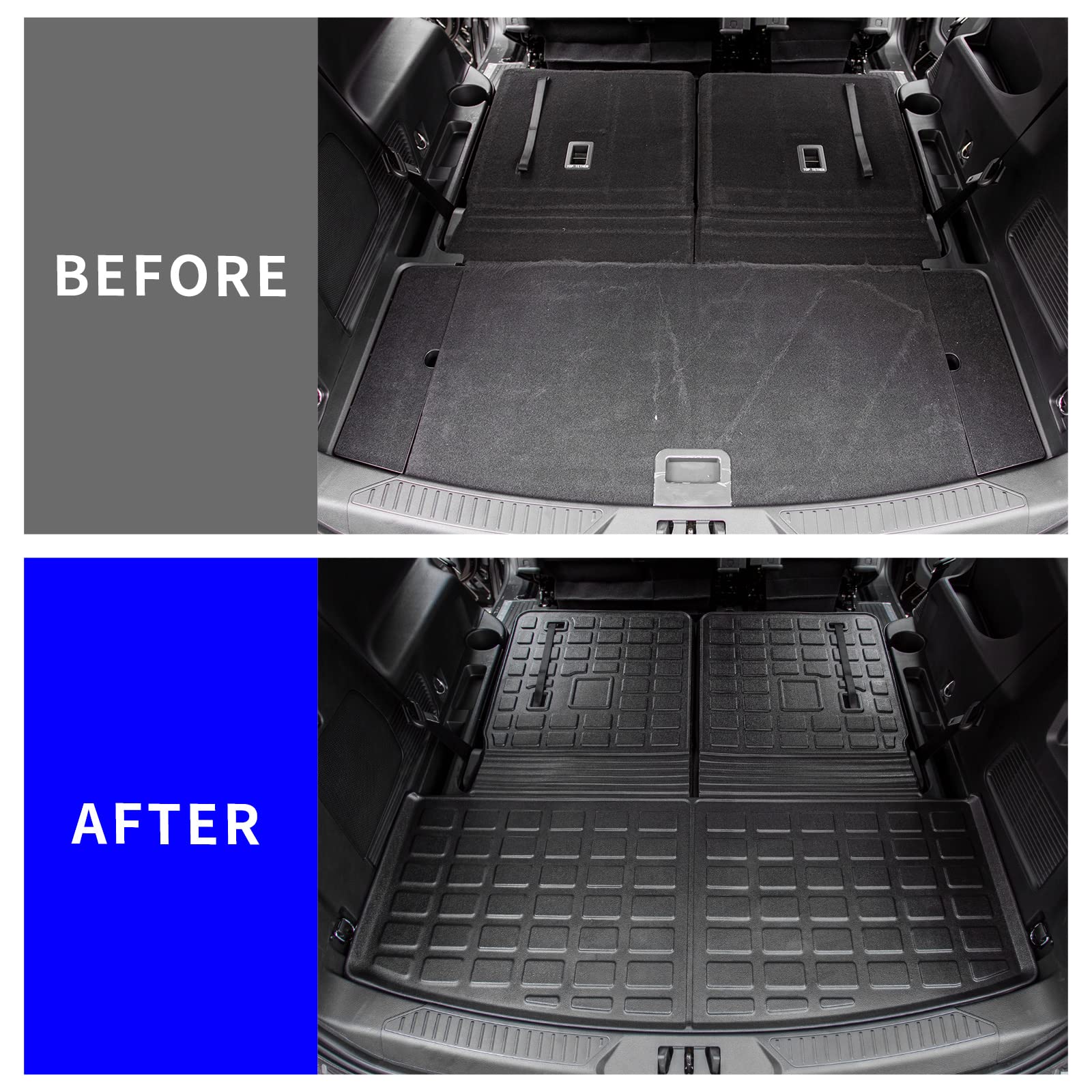 Rongtaod Cargo Mat Compatible With 2020-2025 Ford Explorer 6&7 Passenger Cargo Liner Trunk Mat Back Seat Cover Protector Upgrade 2024 Explorer Accessories (Trunk Mat With Backrest Mat)