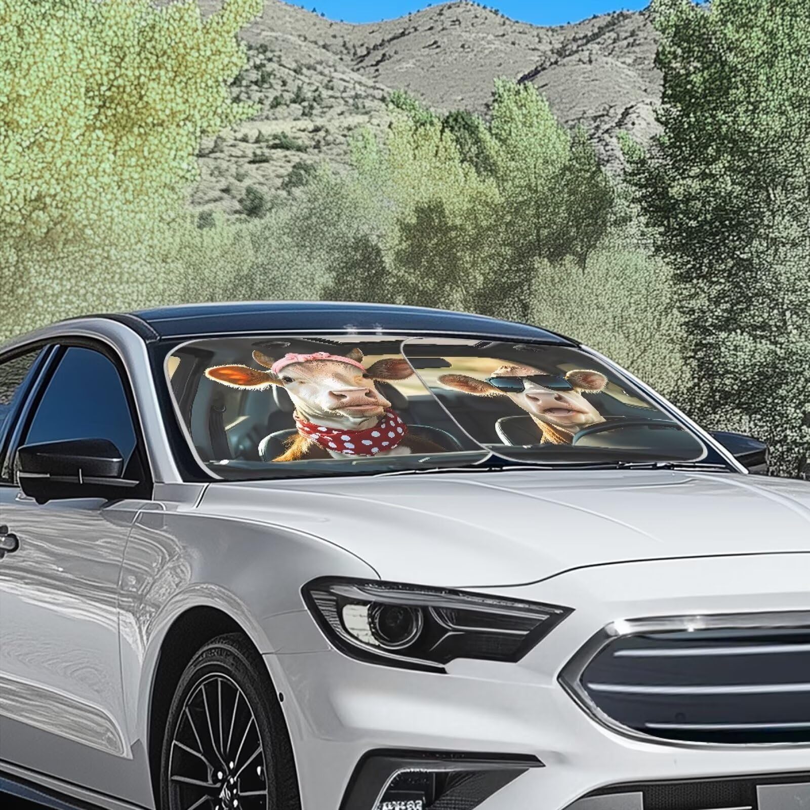 Renewold Funny Cow Animal Driving Car Windshield Sun Shade Auto Front Window Sunshade Keep Vehicle Cool Sun Visor Shield For Mos