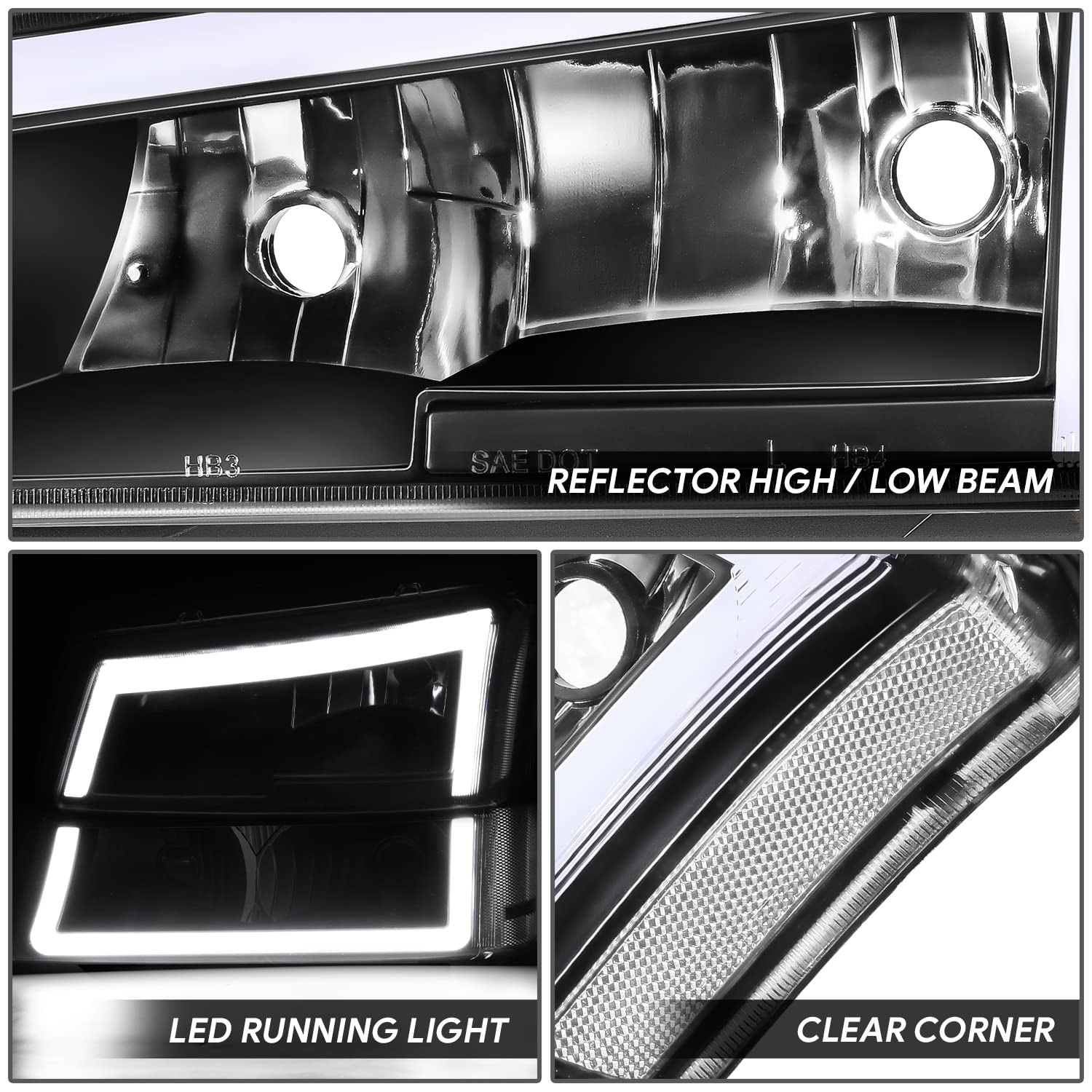 Dna Motoring Hl-Lb5-Csil03-Bk-Cl1 Pair Of Led Drl Headlights W/Parking Turn Signal Compatible With 03-06 Avalanche 1500 2500 / S