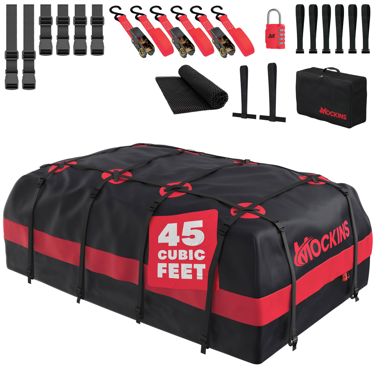 Mockins 45 Cu.Ft. XL Waterproof Rooftop Cargo Bag | 75x48x22 Heavy Duty Rooftop Cargo Carrier for Use with or w/o Roof Rac