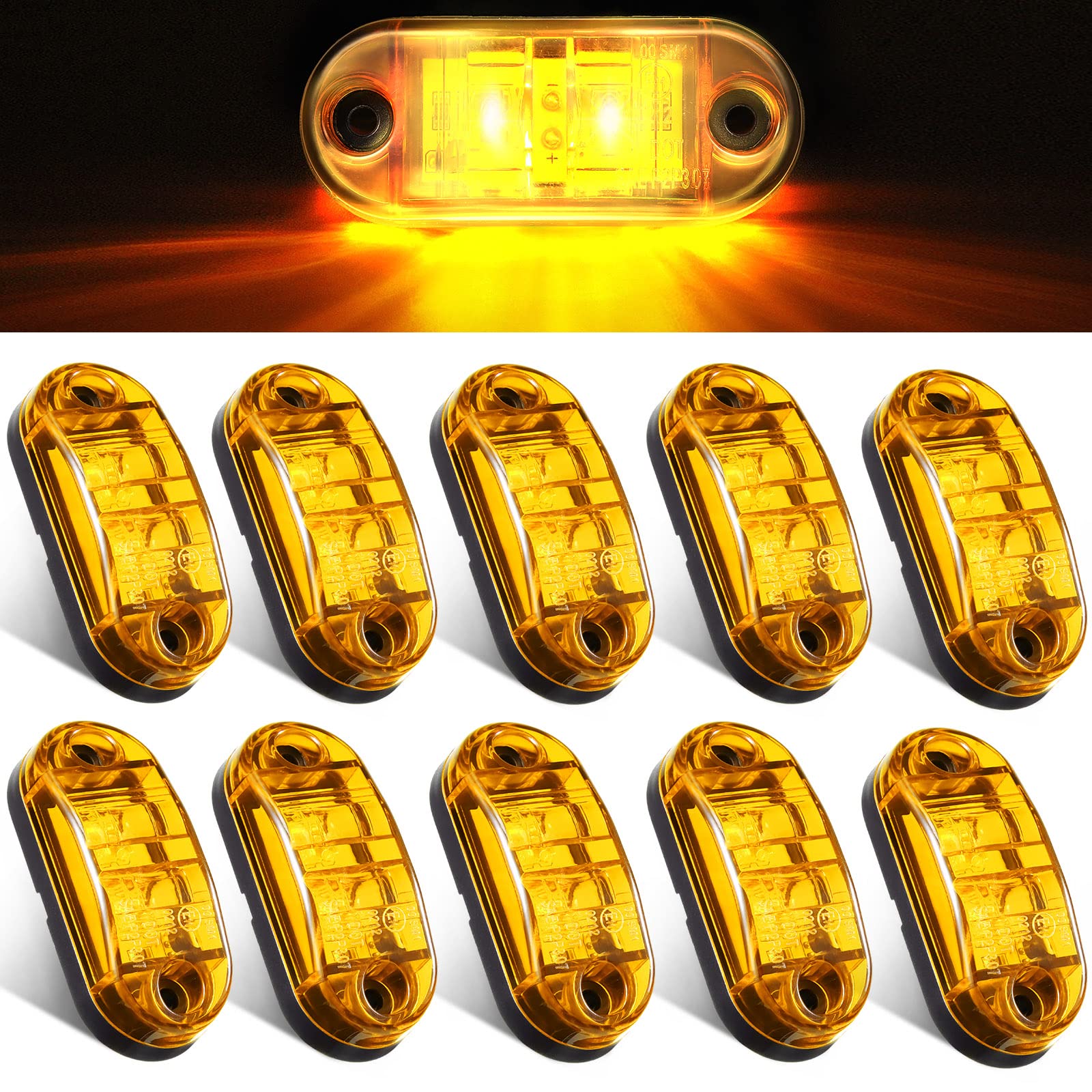 10 Pieces 2.5 Inch 2 Diode Trailer Side Led Trailer,Truck Light Oval Rv Running Lights For Exterior Marker Lights Surface Mount