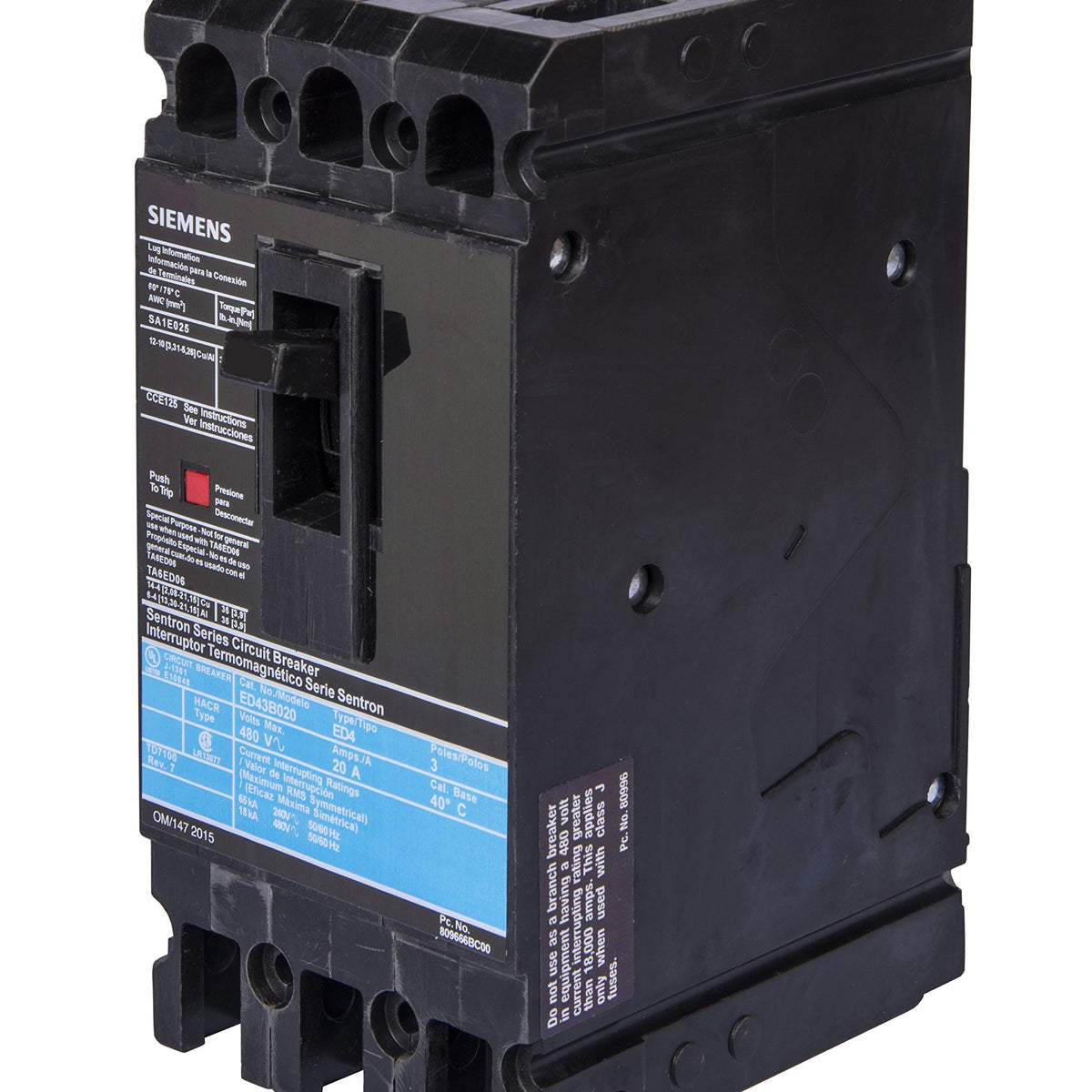 Siemens ED43B030 Circuit Breaker, Type ED4, 30 Amp, 3 Pole