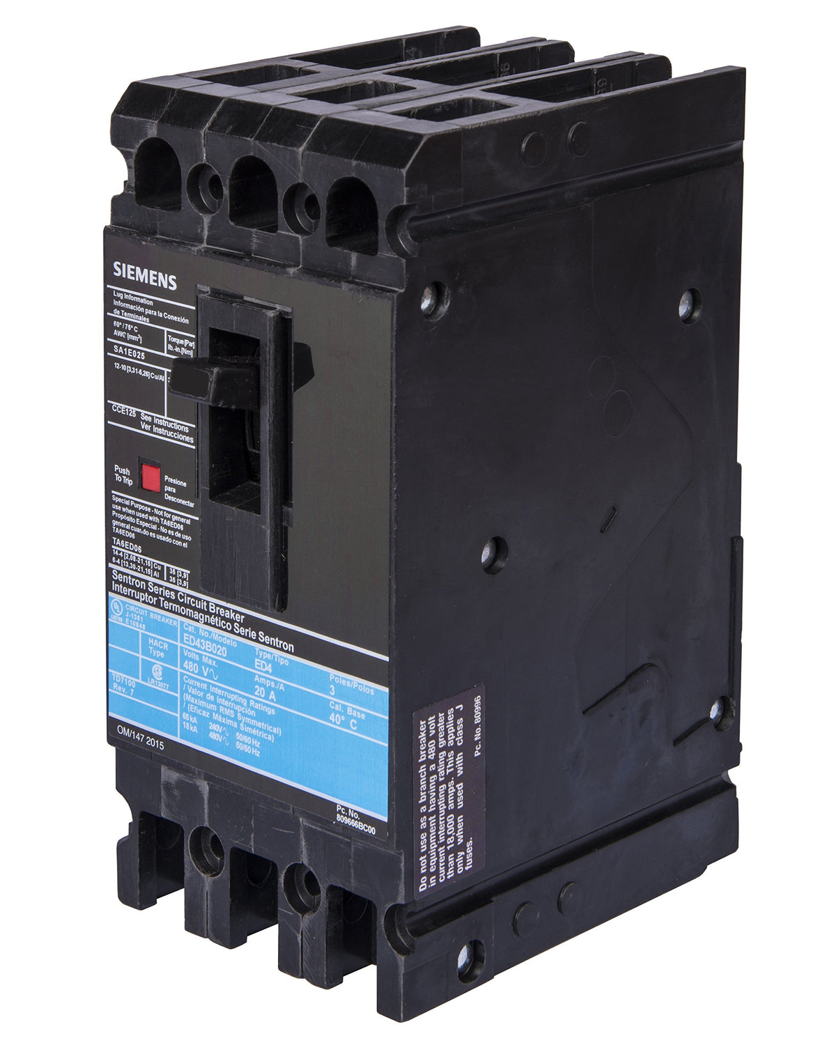 Siemens ED43B030 Circuit Breaker, Type ED4, 30 Amp, 3 Pole