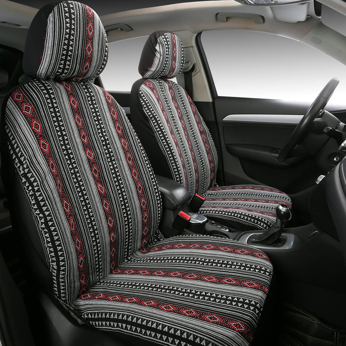 PONYJOYUP Baja Saddle Blanket Car Seat Covers 4PCS Front, Breathable Washable Striped Woven Automotive Vehicle Seat Cover, Unive