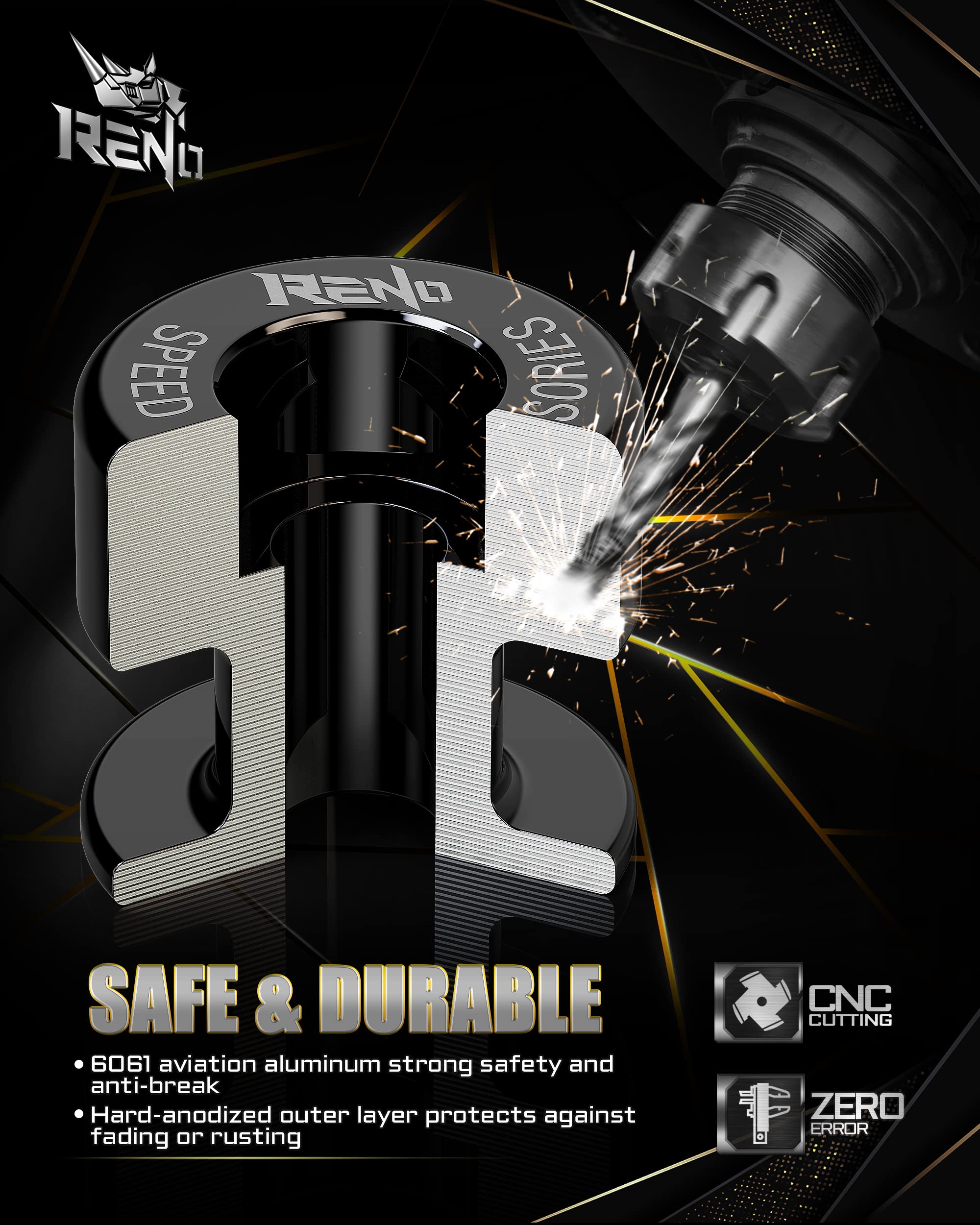 Reno Sp1-M8 Aluminum Motorcycle Swingarm Spools Slider Pro Compatible With Select Models (Black, 2 Pcs)