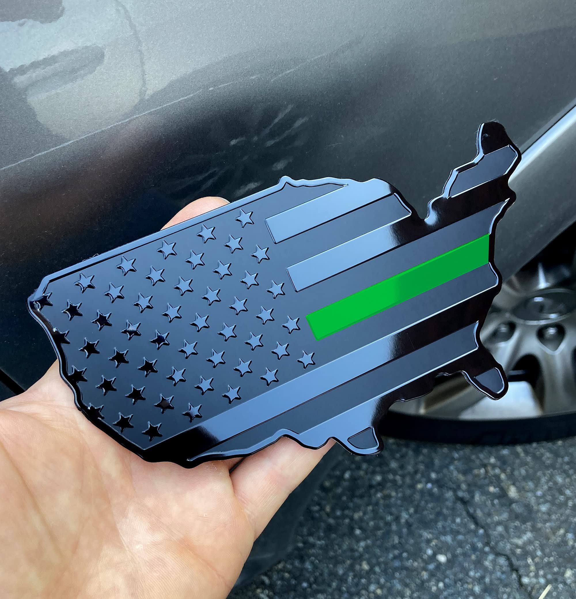 Mull Usa Black Flag Map Auto Emblem For Cars Trucks (Green Line, 7"X4")