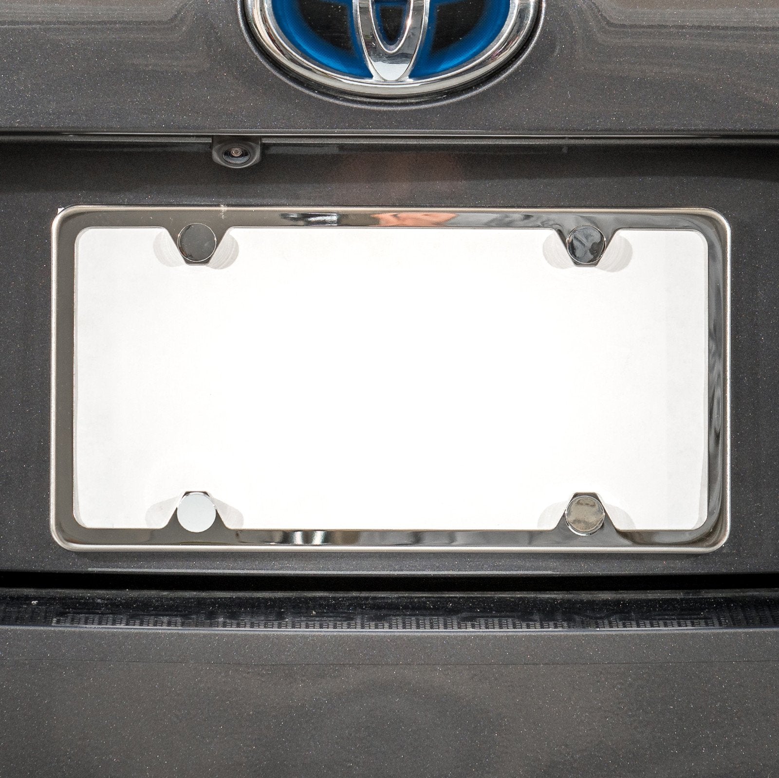 Circle Cool T304 Stainless Steel Polish Mirror 4 Hole Slim License Plate Frame Holder Tag W/Chrome Metal Cap
