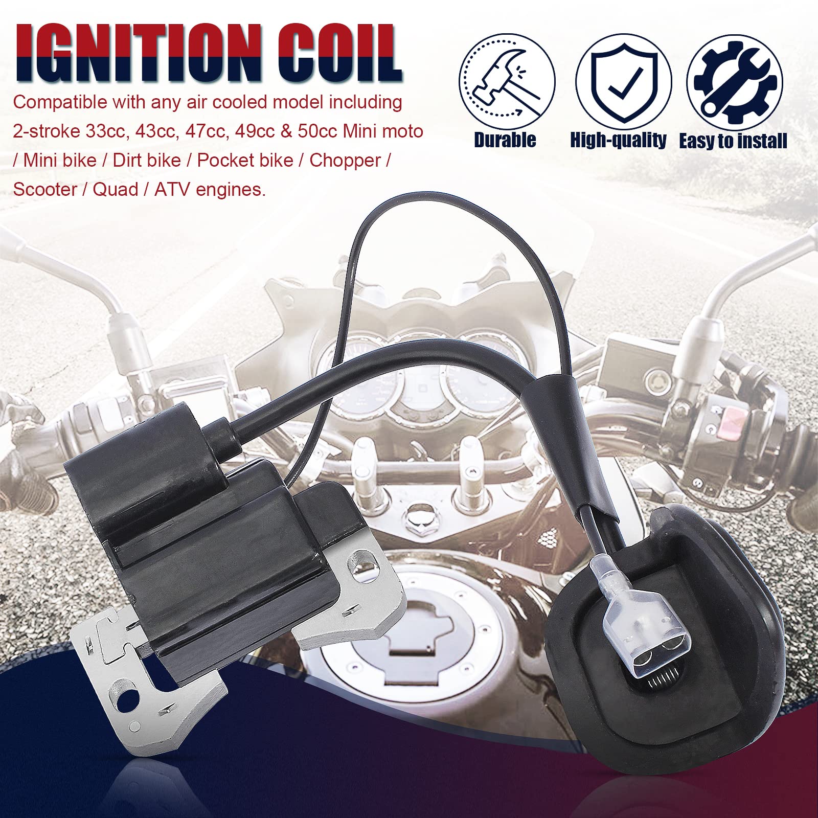 Qazaky Ignition Coil For 2-Stroke 33Cc 43Cc 47Cc 49Cc 50Cc Mini Moto Dirt Pocket Bike Chopper Scooter Kids Quad Atv Minimoto