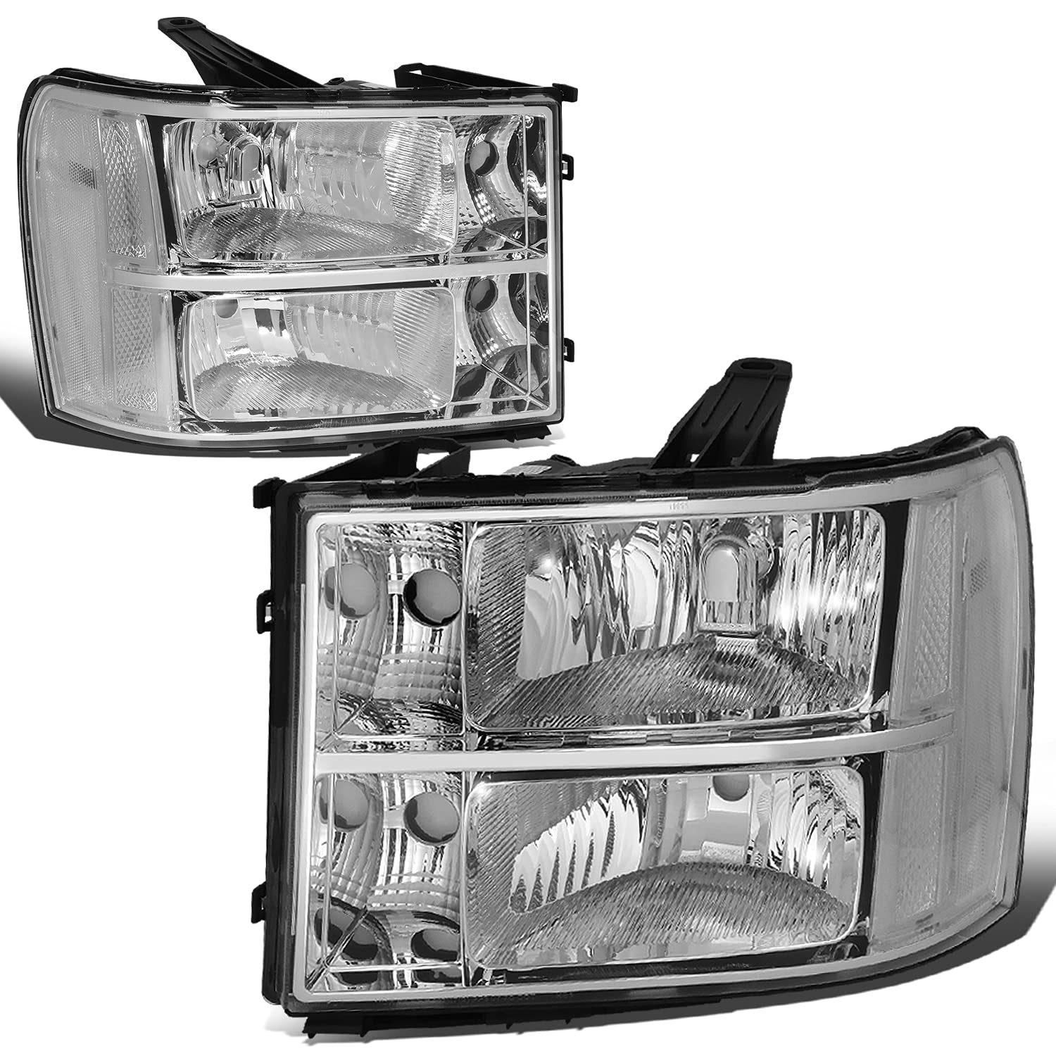 Dna Motoring Pair Headlight Assembly Compatible With 07-13 Gmc Sierra 1500/07-14 Sierra 2500 Hd 3500 Hd, Chrome/Clear, Hl-Oh-Gmc